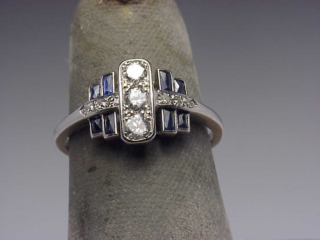 Vintage Art Deco 3Ct Lab Created Diamond & Sapphire 925 Silver Engagement Ring