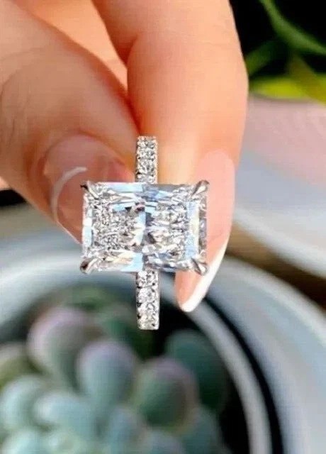 4Ct Emerald Cut Lab Created Diamond Engagement Womens 14K White Gold Finish Ring
