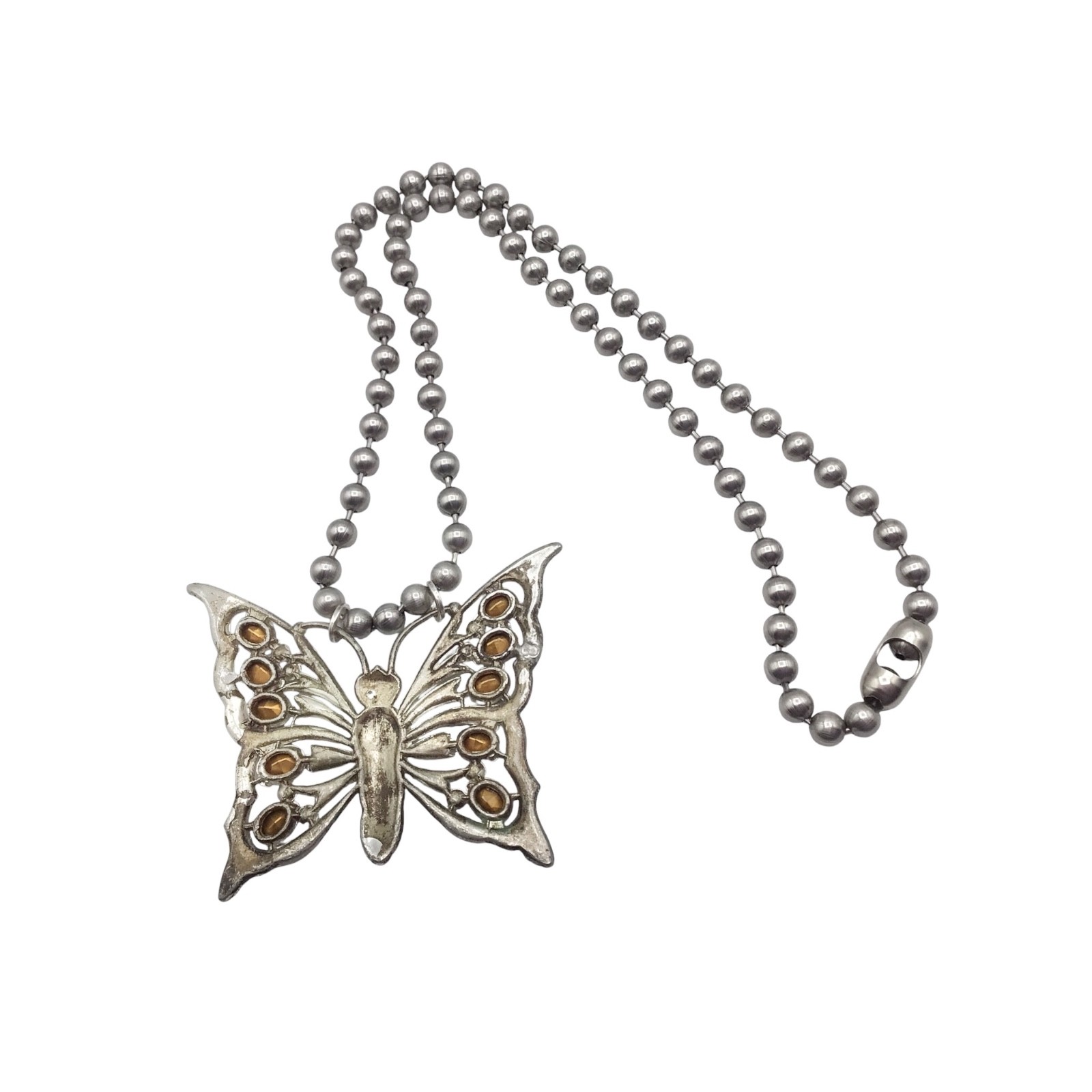 Vintage Art Deco Butterfly Pendant Necklace, Statement Assemblage 28″ Read
