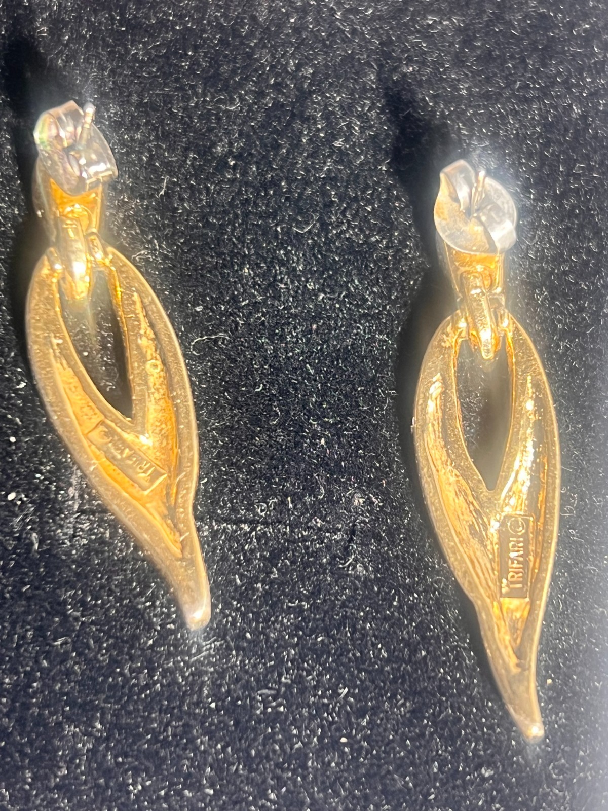 Vintage Trifari Gold-Tone Butterfly Backs-Earrings —