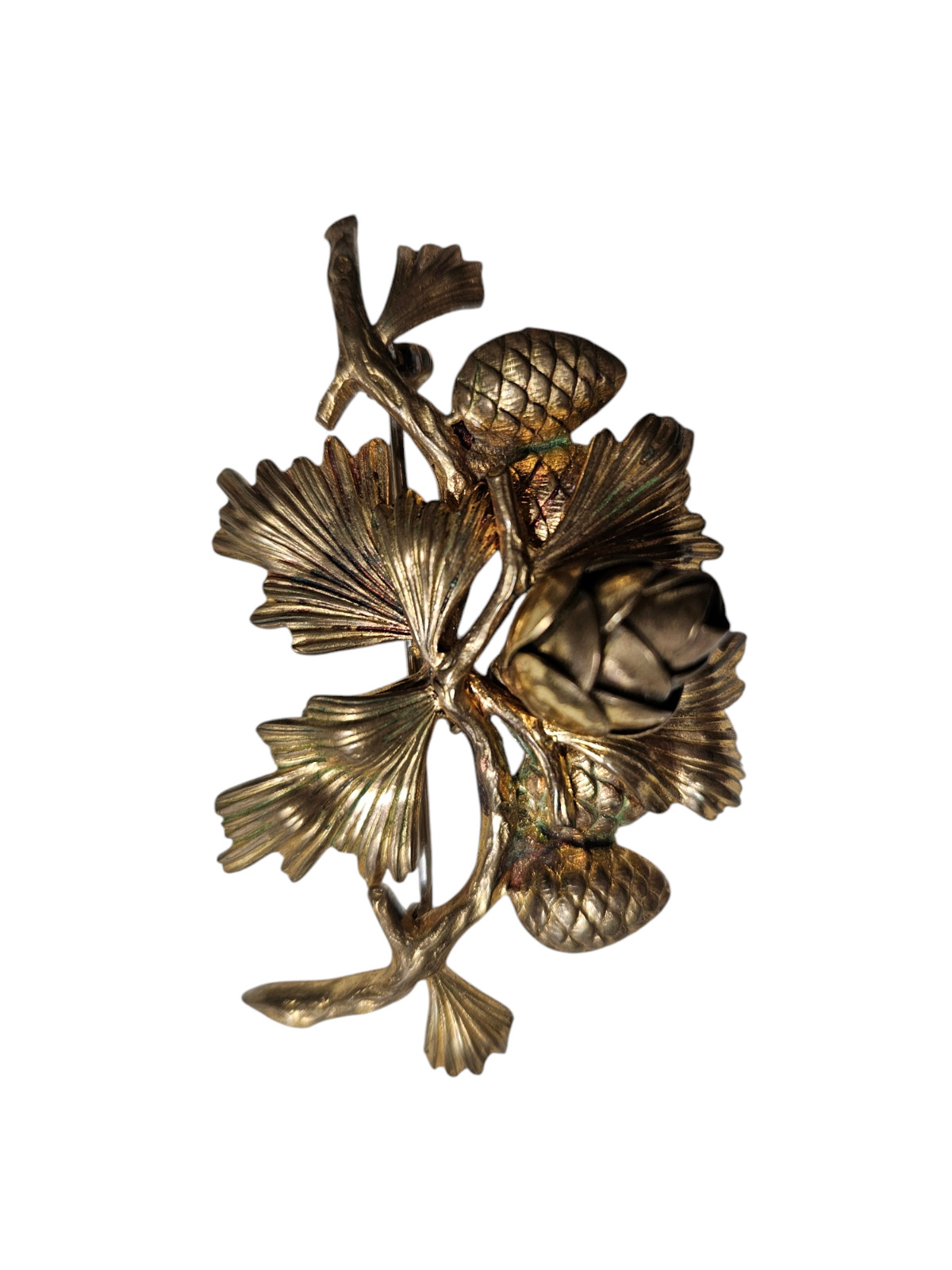Vintage Textured Brass Articulated Pine Cone Branch Brooch/Pin~2.5″ X 1 5/8″