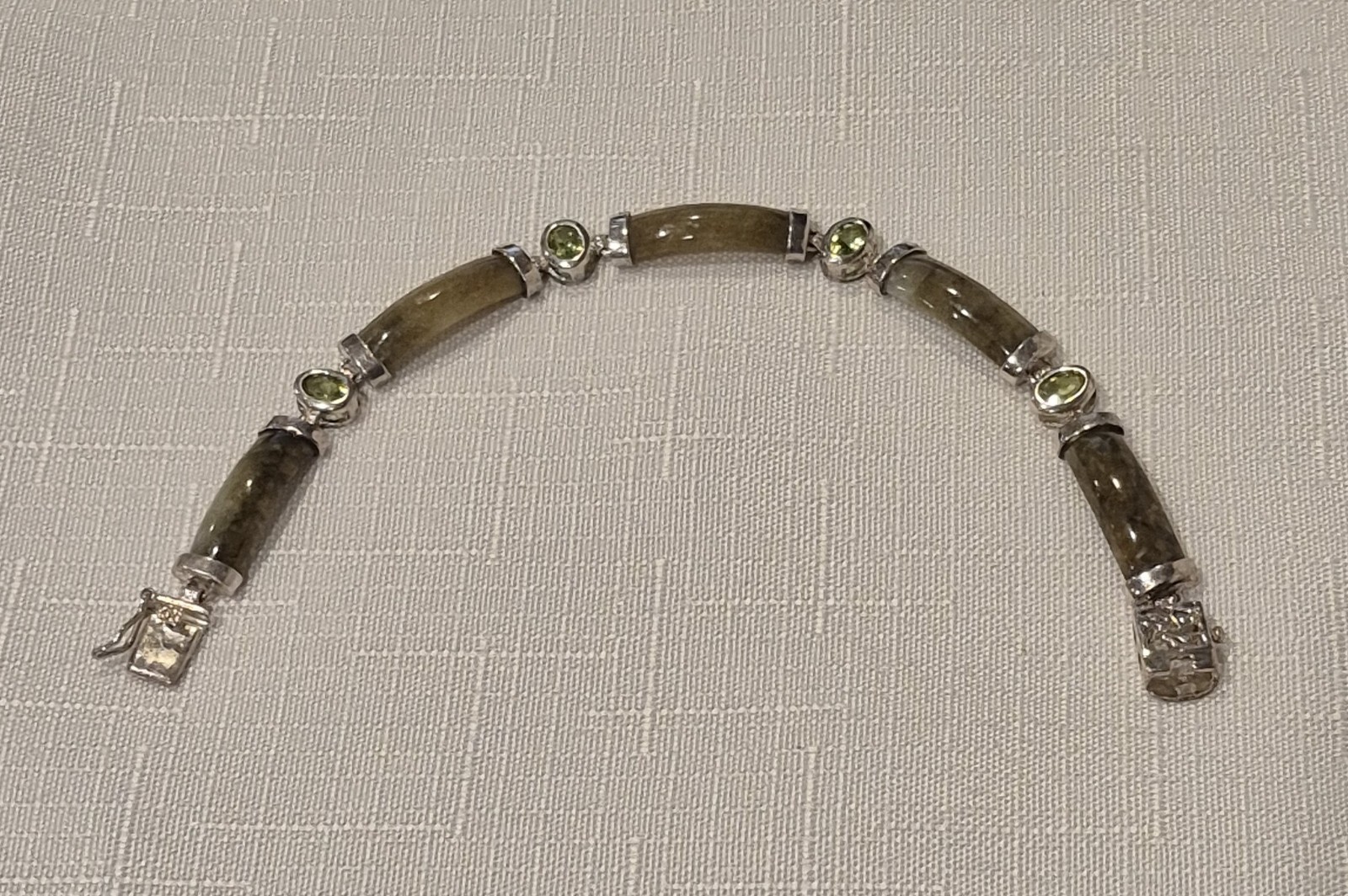 Vintage Sterling Silver 925 Jade & Green Gemstones Panel Bracelet 7.5″ DBJ EUC