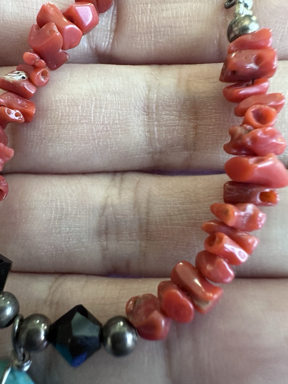 Natural Turquoise Red Coral 925 Sterling Silver Necklace Southwestern Boho