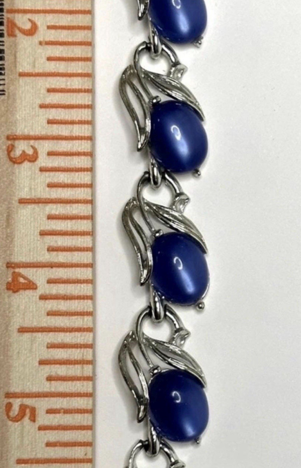 Vtg 1950s Lisner Signed Cobalt Blue Cabochon Leaf Necklace Bracelet Demi Parure