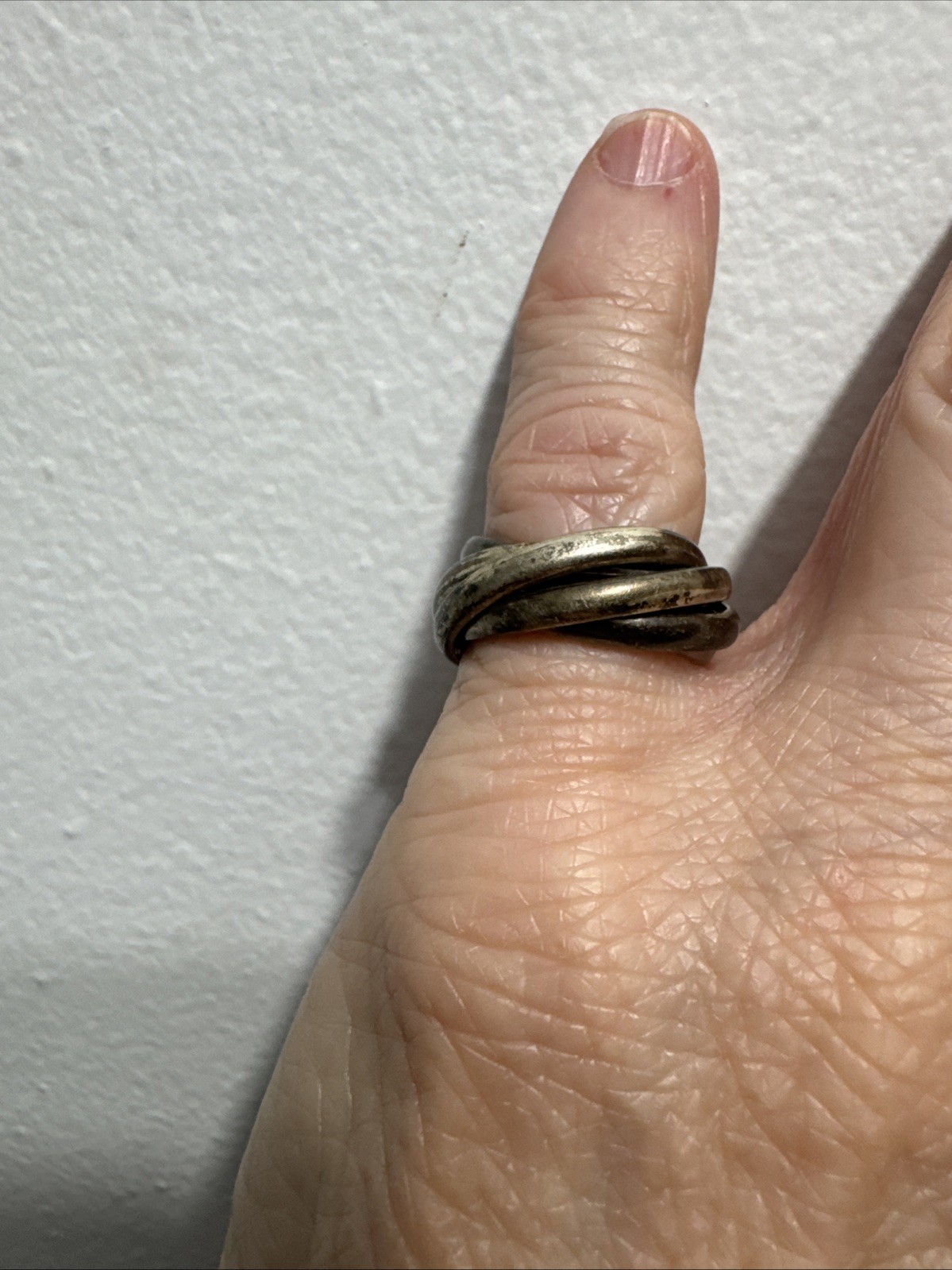 Vintage Chunky 5 Interlocking Sterling Silver Size 4.5 Band 8.6g Ring Tarnished