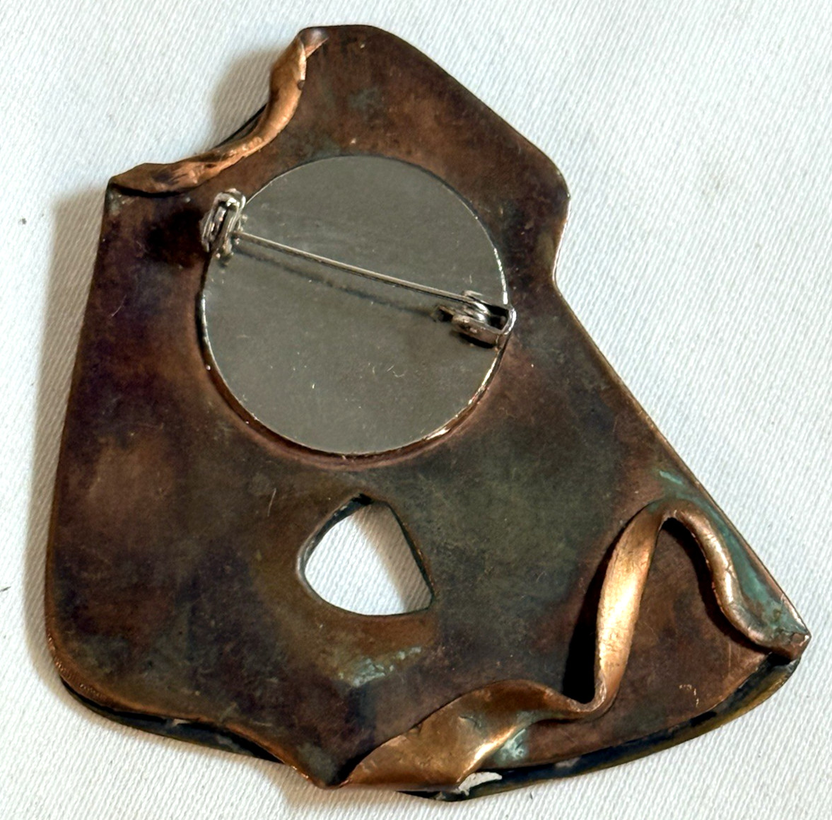 Large Vintage Modernist Brutalist Studio Brooch – Abstract Mixed Metals, Onyx