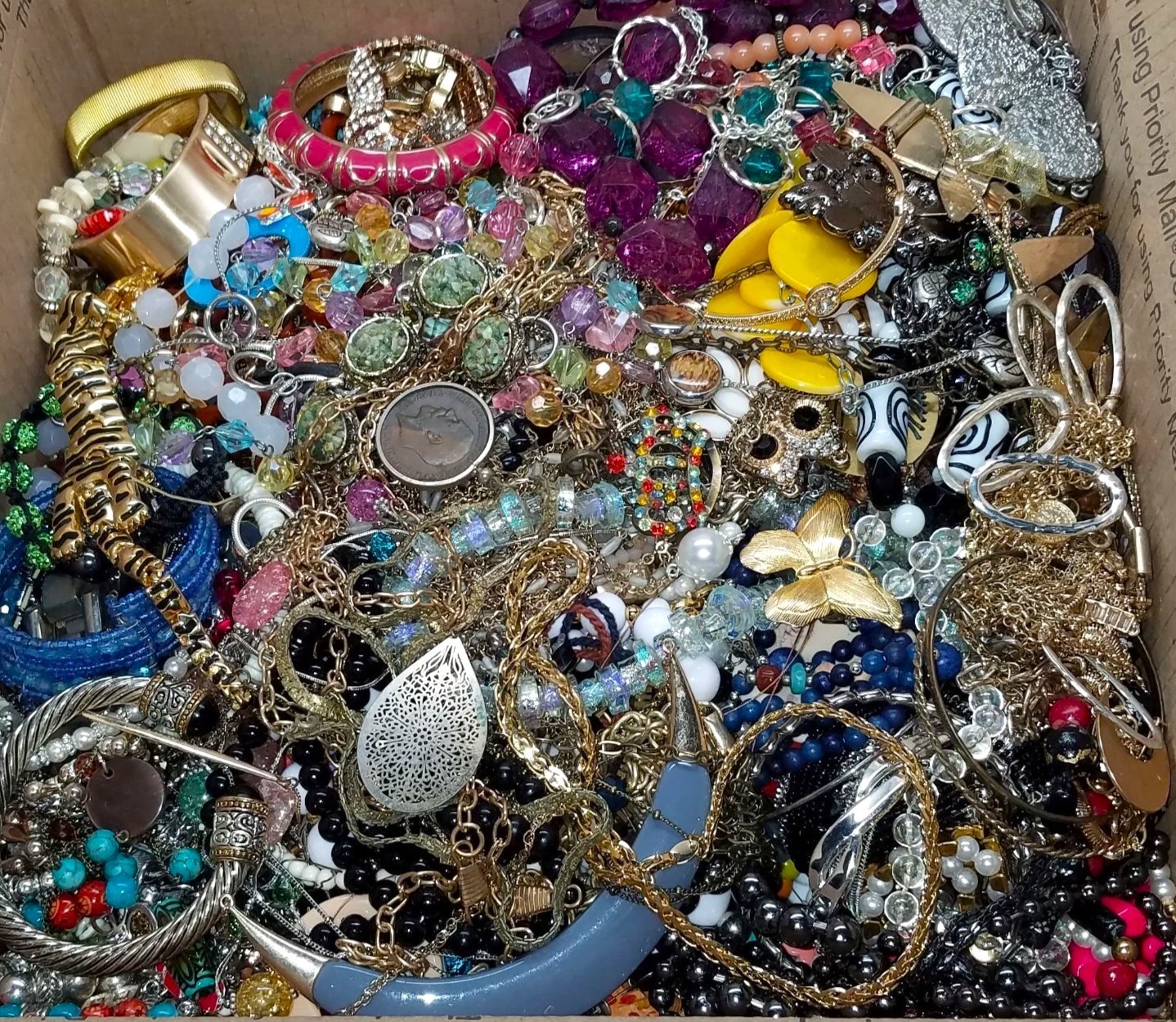 Jewelry Treasure Box Lot Unsearched Unsorted Vtg & New Junk & Good Resell 3 Lbs