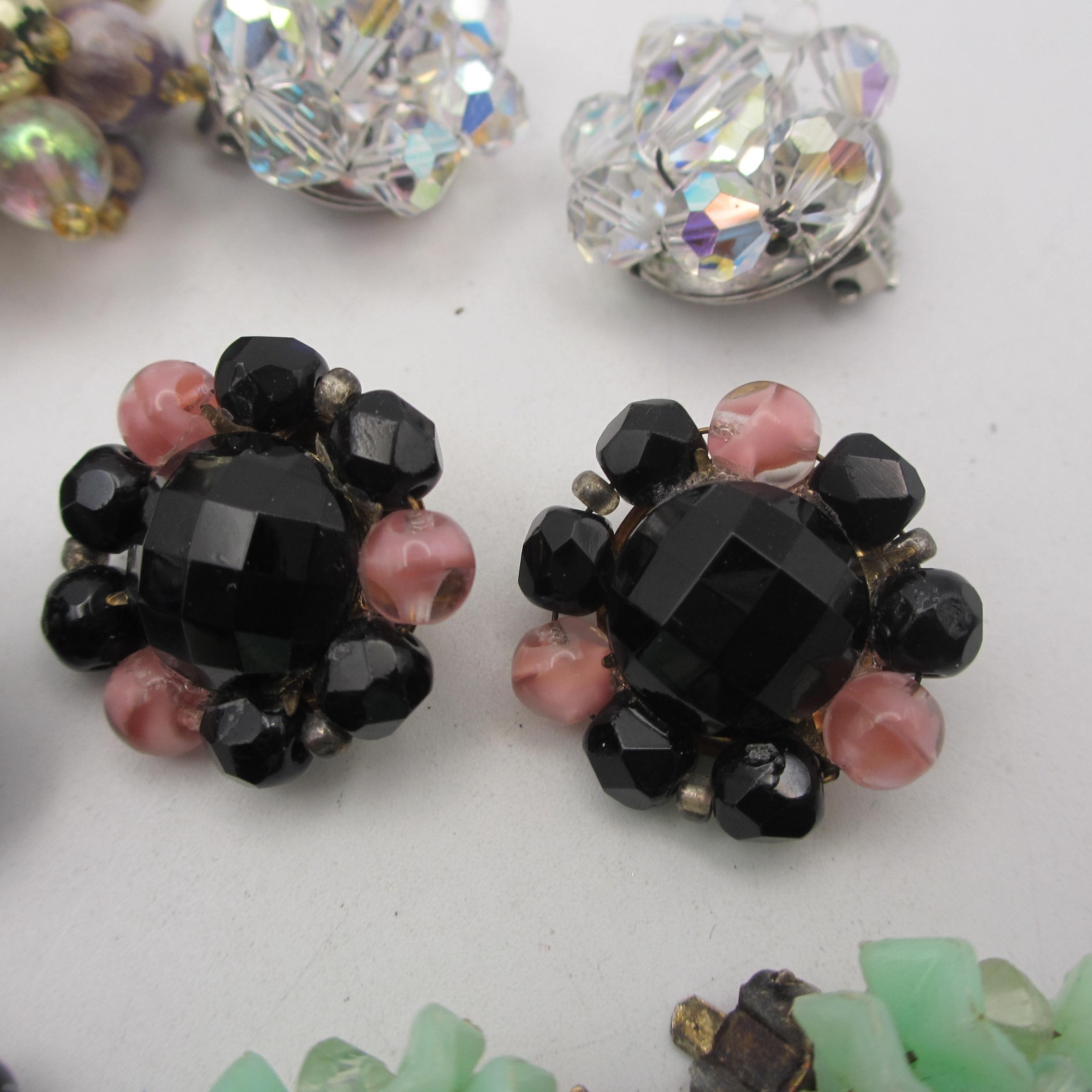 Vintage Cluster Beaded Earrings 6 Pair Hong Kong Japan Western Germany Clip Ons