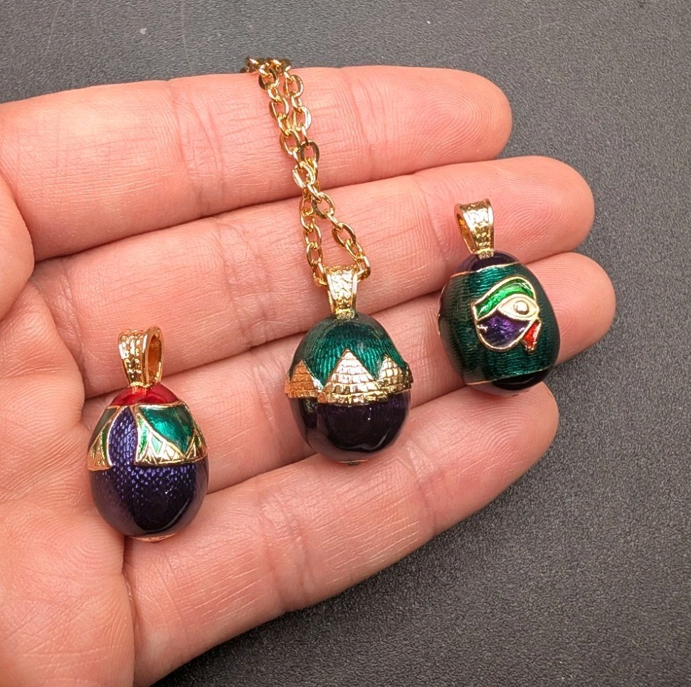 Vtg Edgar Berebi Limited Edition Egyptian Revival Eggs Boat Of Symbols Necklace