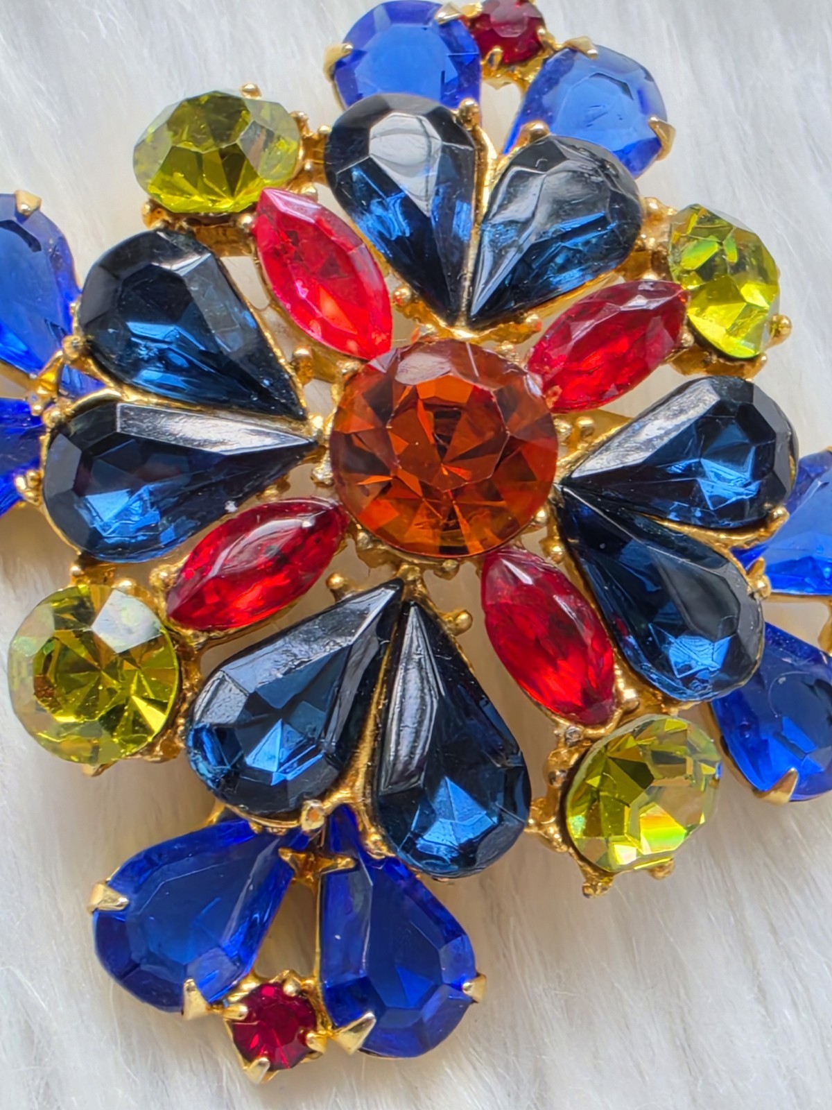Vintage Signed Edlee Maltese Cross Brooch Multicolor Rhinestones Statement