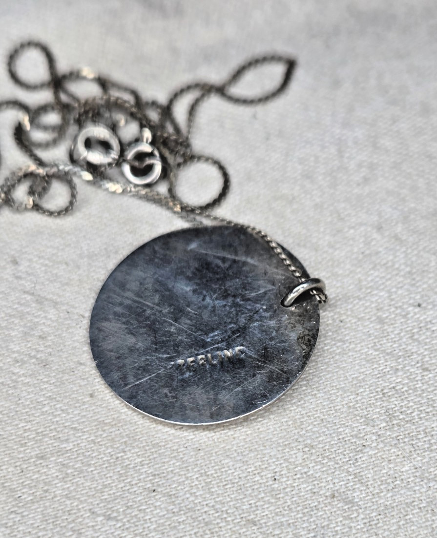 Vintage Sterling Silver Abalone Star Crescent Moon 18″ Serpentine Necklace