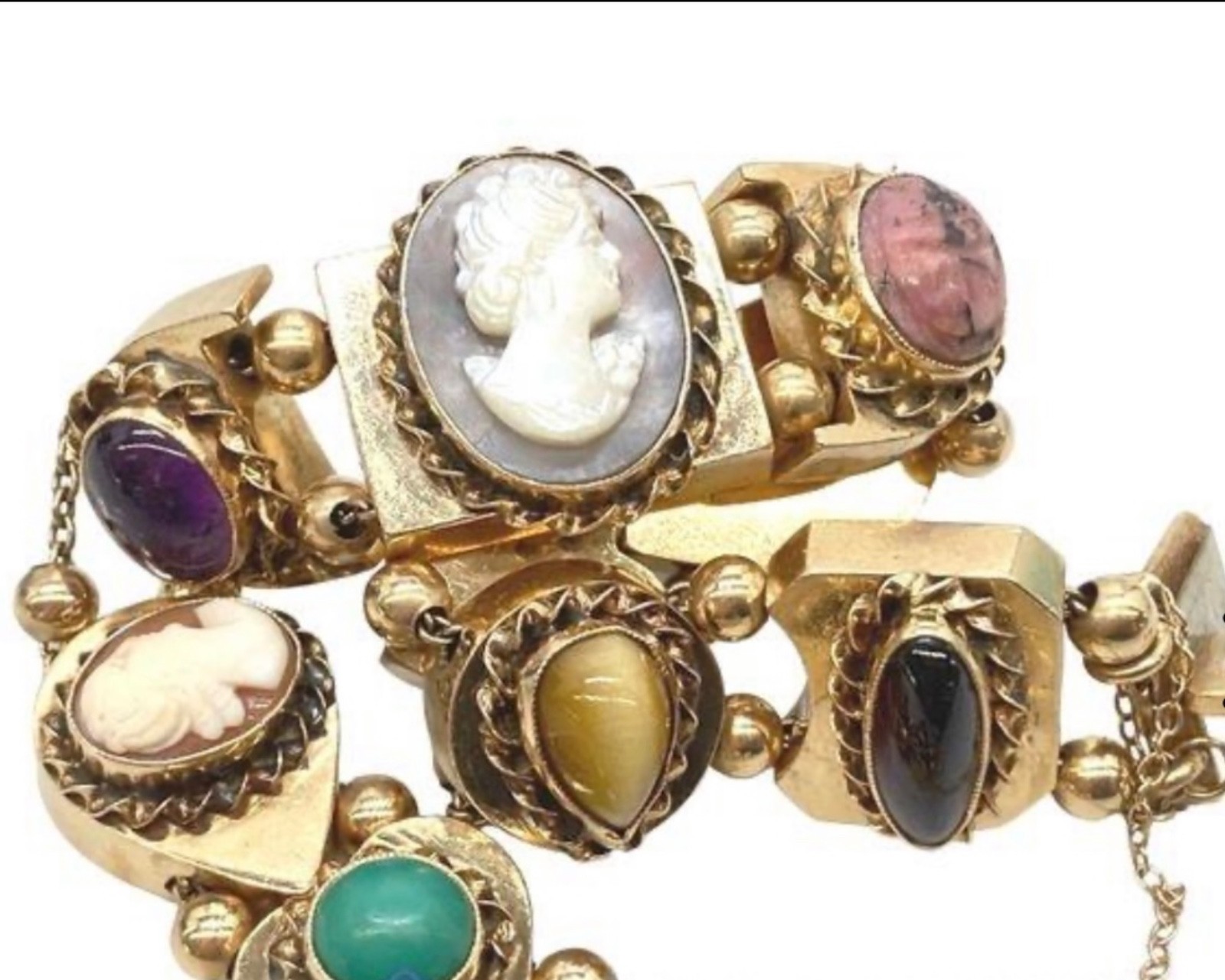 14k Gold ANTIQUE VICTORIAN GOLD CHARMS SLIDE BRACELET. CIRCA (1837-1901)