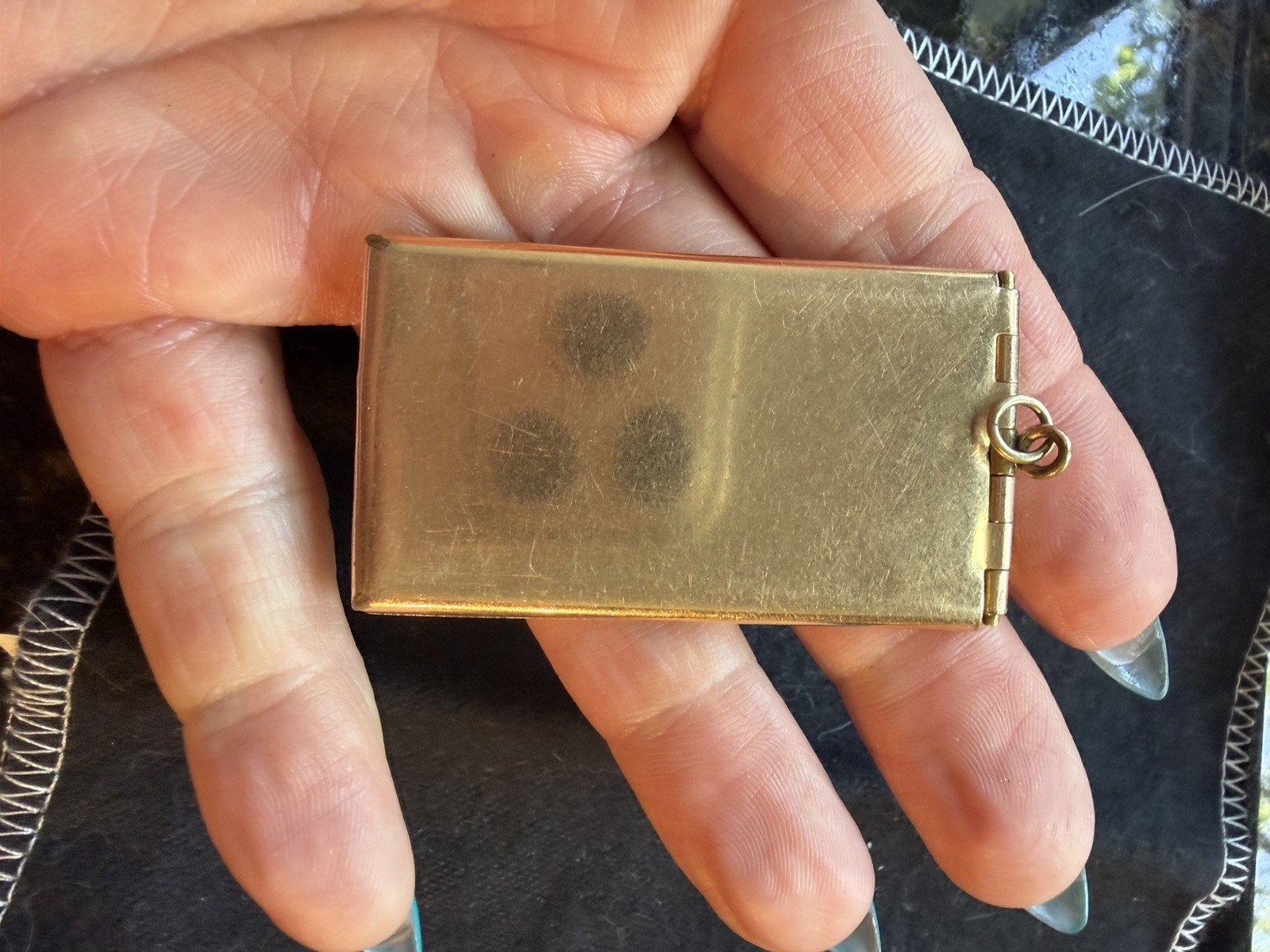 Antique Art Deco Gold Filled Triple Photo Locket Pendant Engraved Keepsake