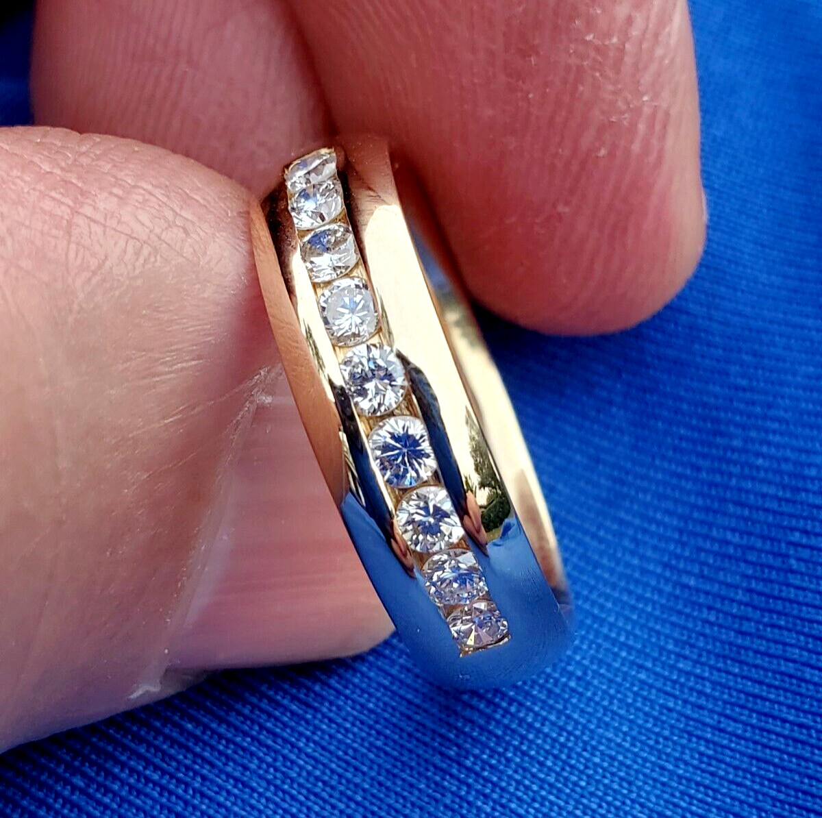 Original EARTH MINED DIAMOND Wide Wedding Band Dome Anniversary Ring 14K GOLD 9