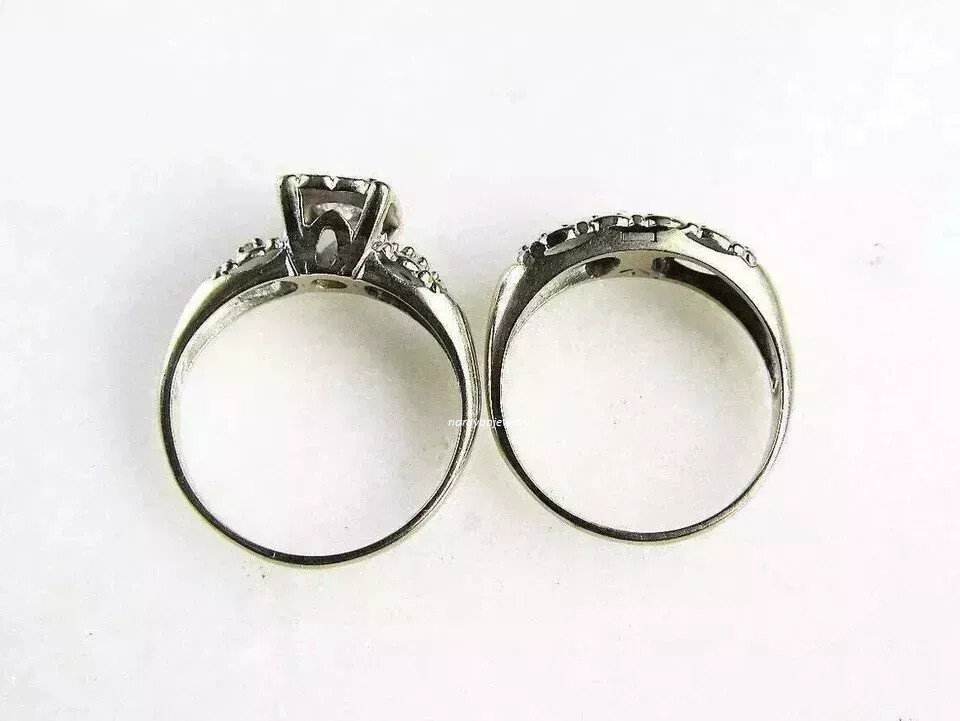 Vintage 2.7Ct Art Deco Round Lab Created Diamond 925 Silver Engagement Ring Set