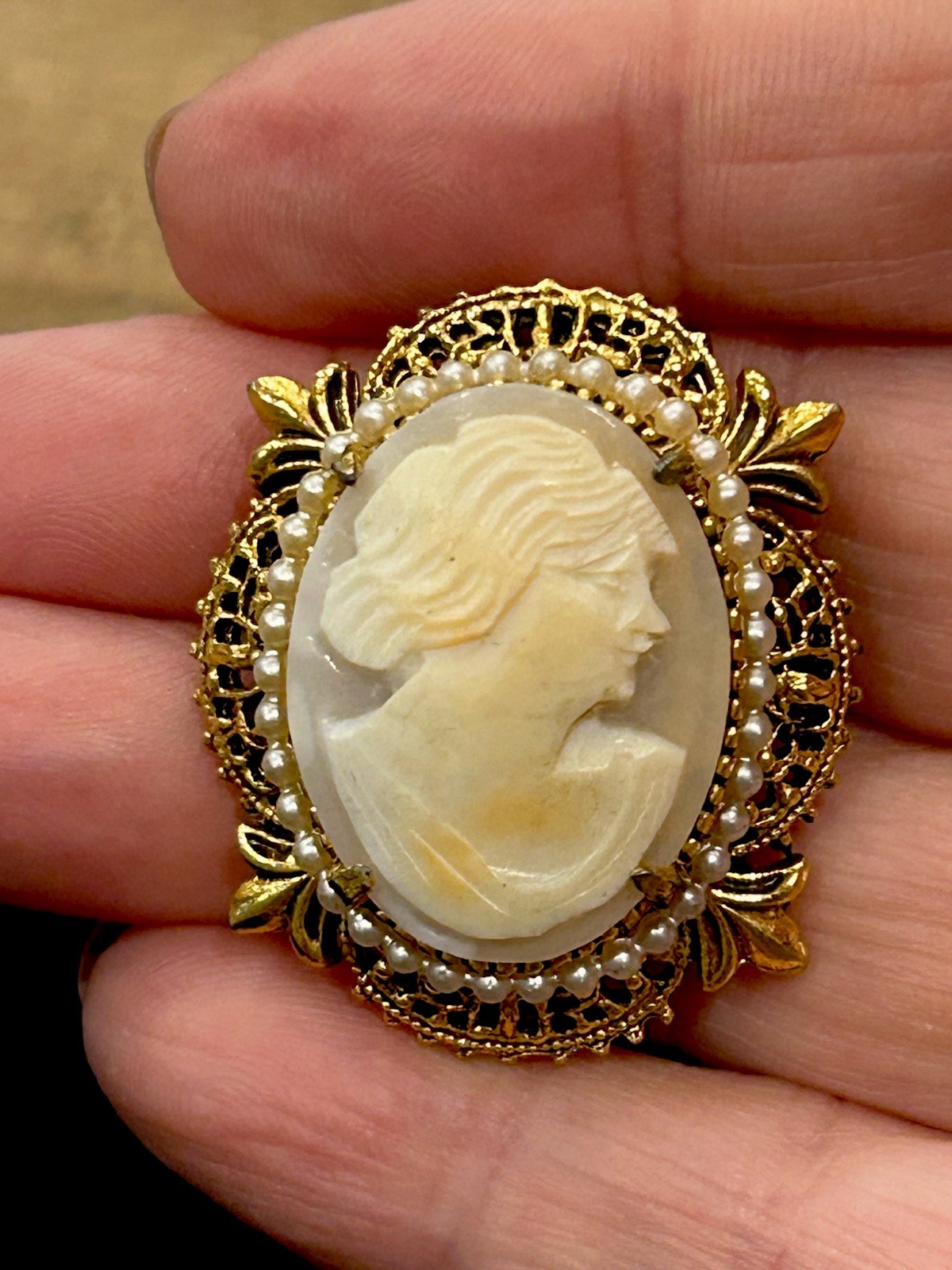 Vtg Lot Of 3 Brooches: 2 True Victorian & 1 Mid-Century Florenza Shell Cameo EUC