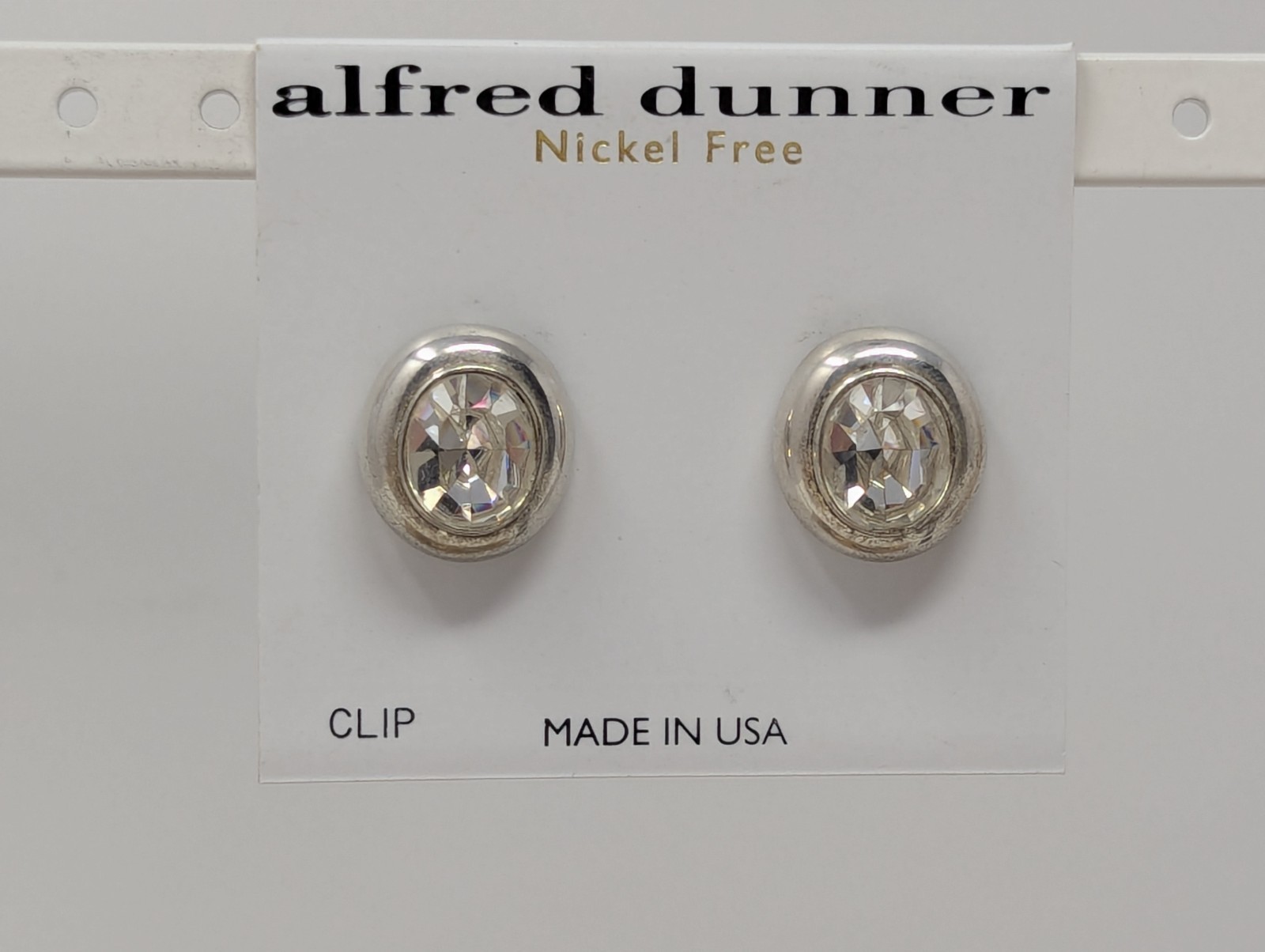 Vintage Alfred Dunner Crystal Clip-On Earrings Silver Tone Nickel Free USA