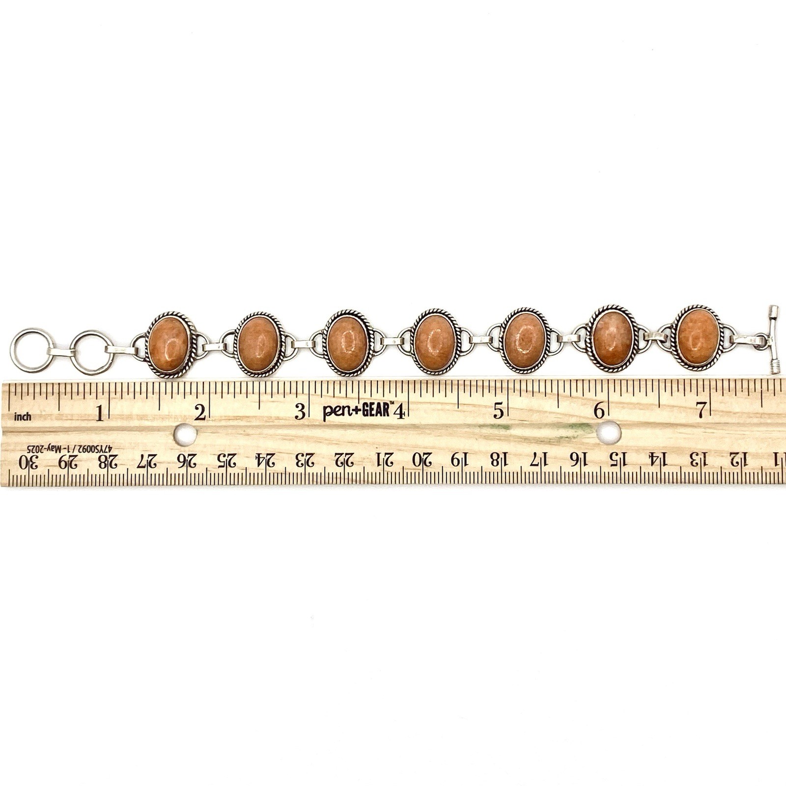 Vintage 925 Sterling Silver Gemstone Scarab Bracelet Toggle Cabochon Nude Pink