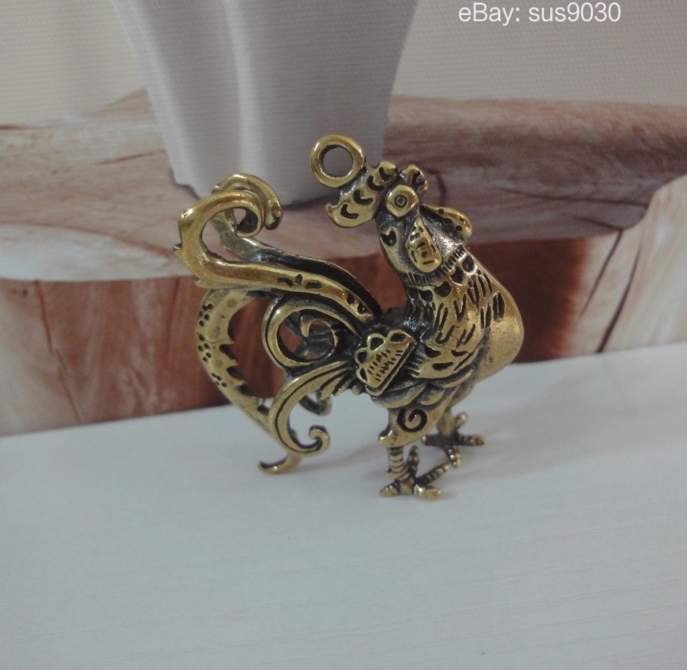 Solid Brass Copper Rooster Animal Figurine Statue Pendant