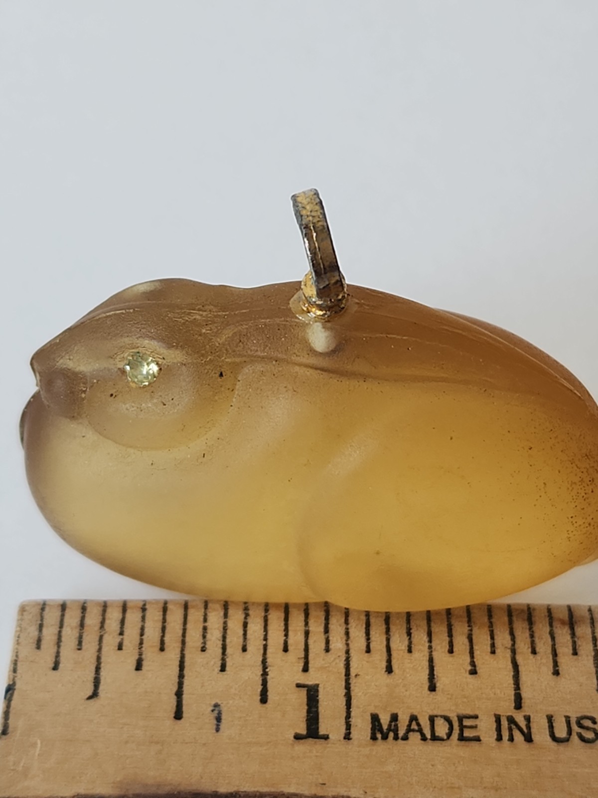 Vintage Applesauce Celluloid Lucite Bunny Rabbit Pendant Rhinestone Eyes