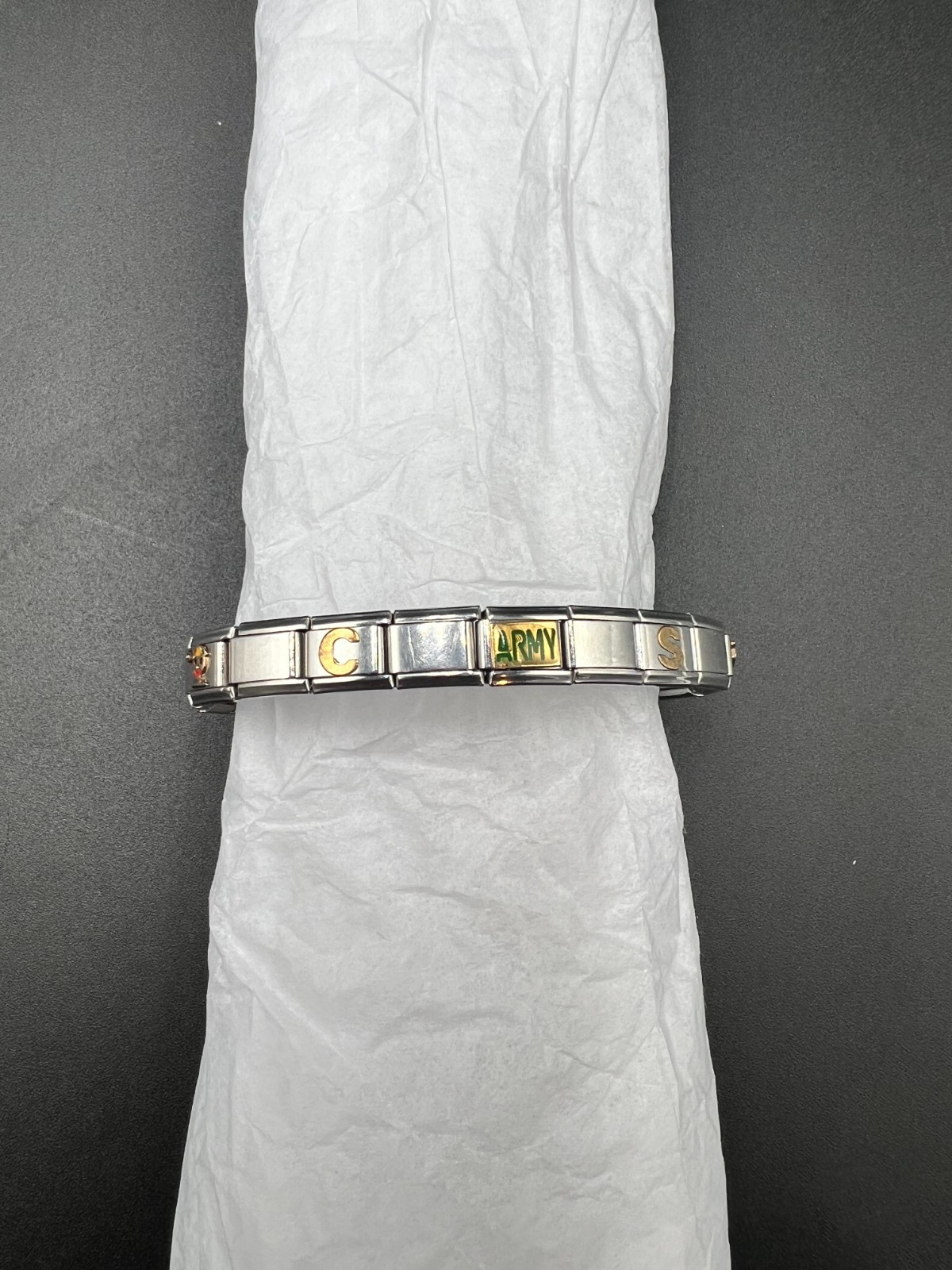 Vintage Italian Stainless Steel Stretch Charm Bracelet