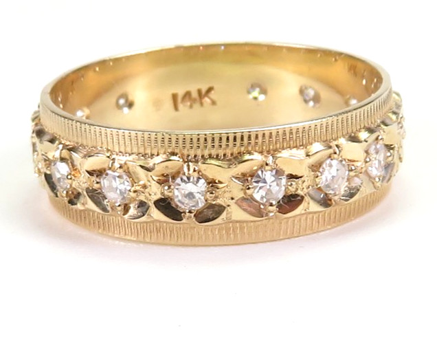 Antique 1920’s Diamond Eternity Wedding Band 14KY Ring Sz 6 UK-L1/2 6MM EGL USA
