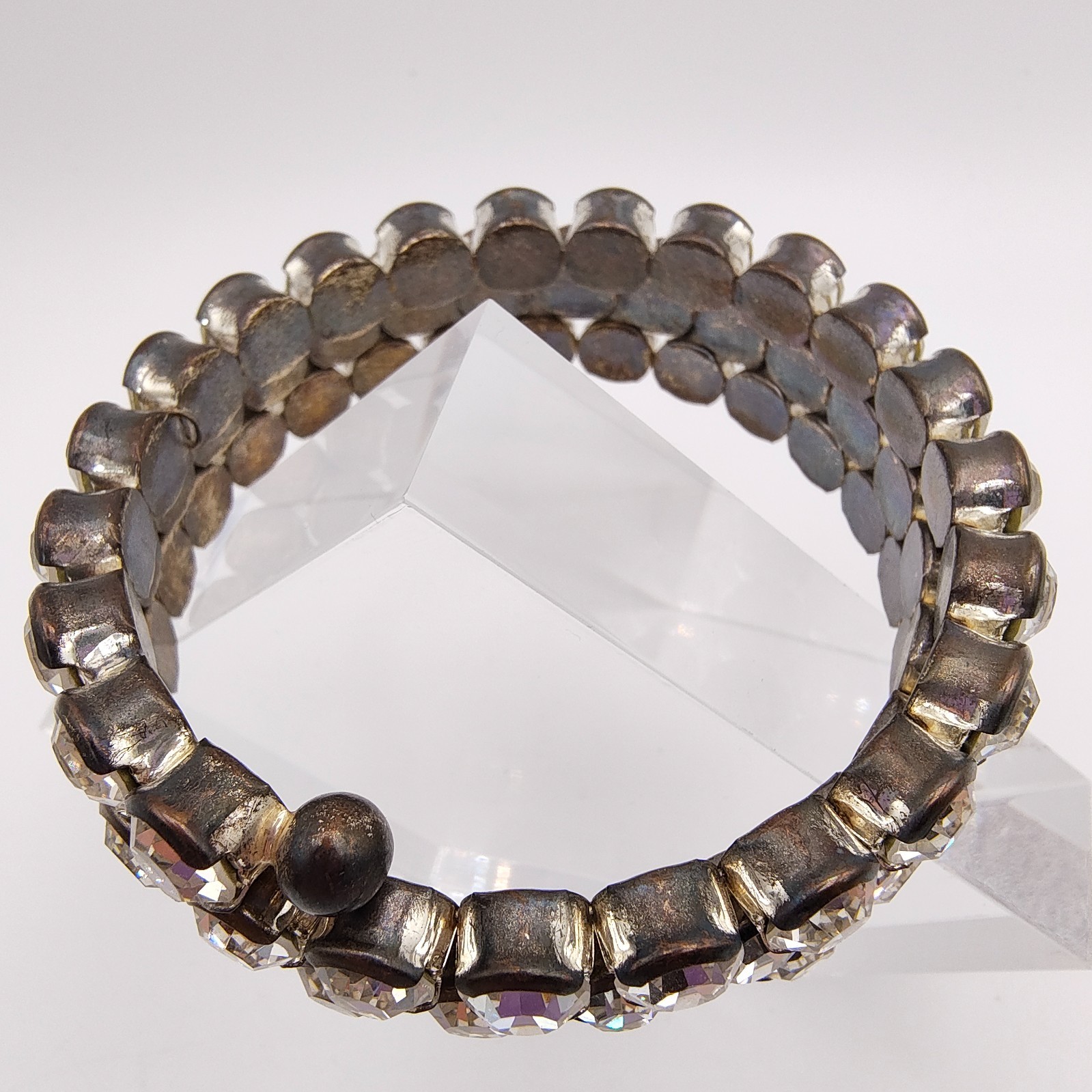 Vintage Art Deco Style Memory Wire Wrap Bracelet Glass Rhinestone Hollywood Glam