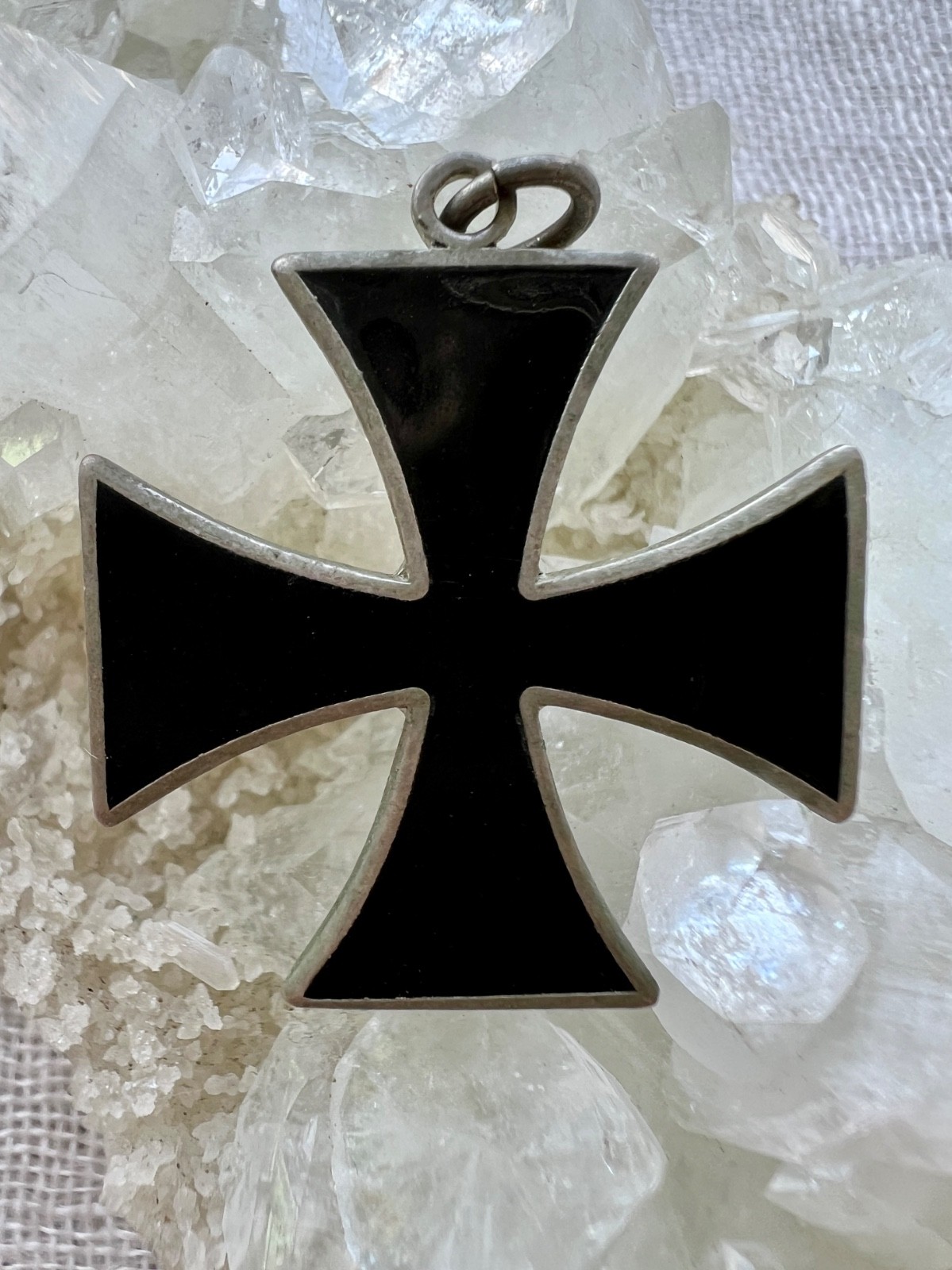 Vintage Iron Cross / Cross Pattée Pendant Black Enamel Curved