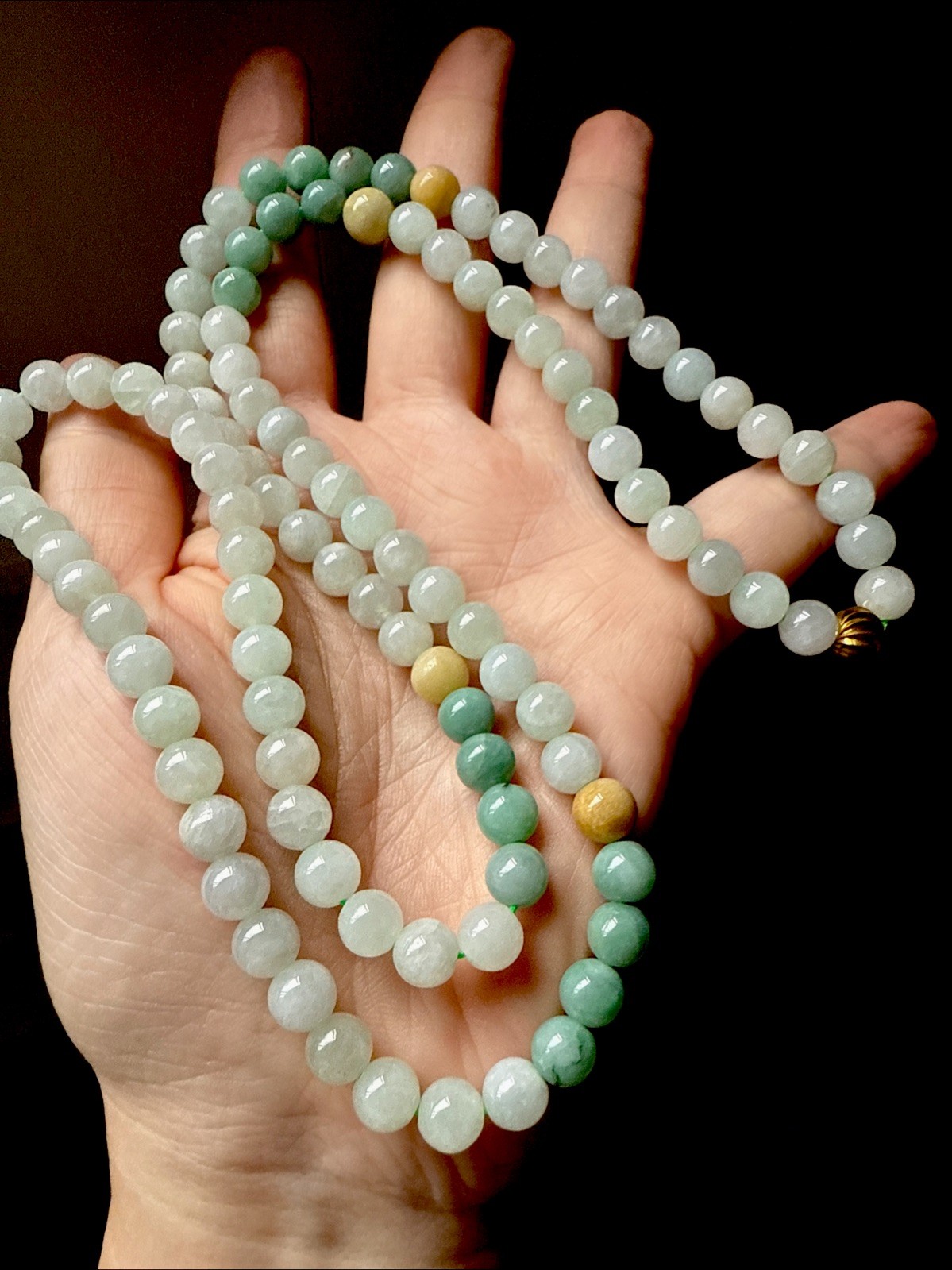 Grade A Untreated Burma Jadeite 純天然翡翠A貨老坑緬甸有種有色三彩長珠串項鍊 Certified