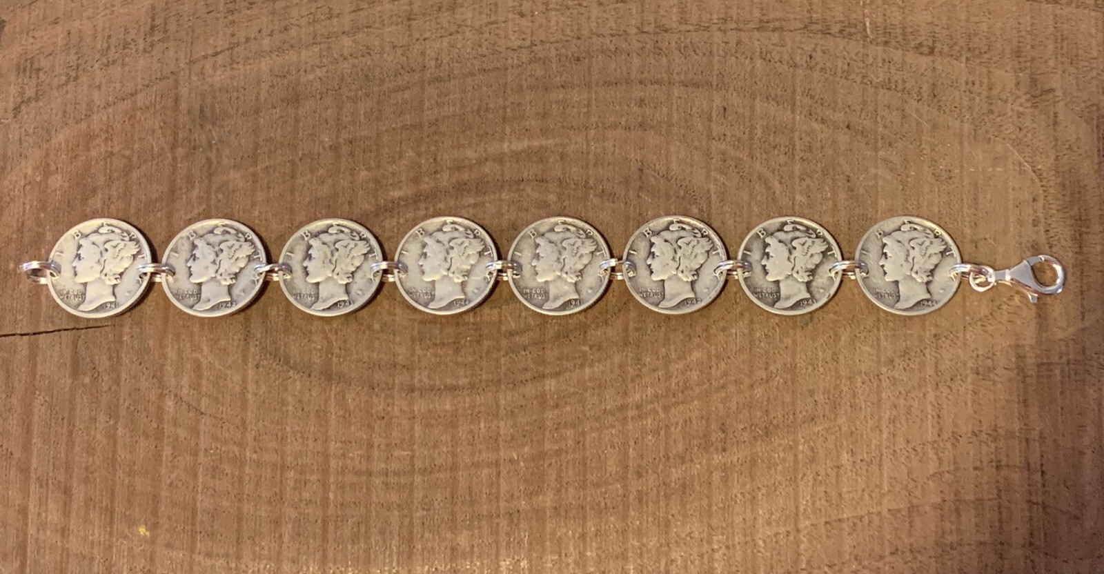MERCURY DIME Coin Jewelry BRACELET 7.5″ 90% Silver With .925 Links!