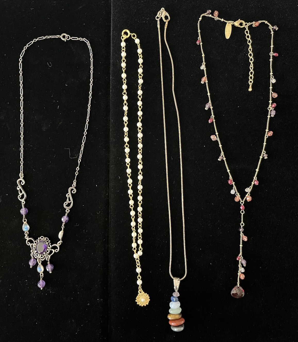 Vintage Chain Beaded, Pendant, Y-Drop Necklace Mixed Lot of 4