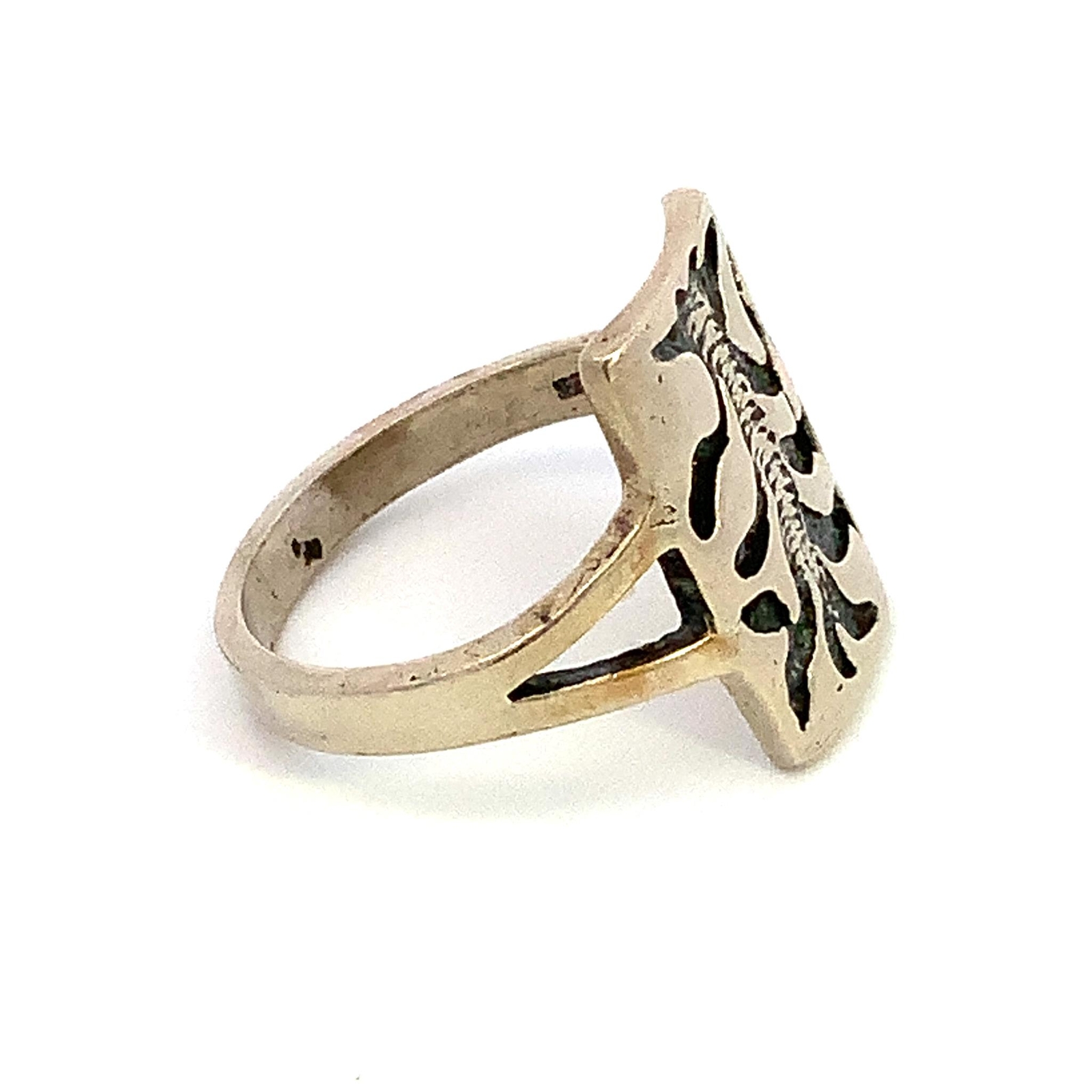 Vintage Sterling Silver Signed 925 Oxidized Carved Botanical Plant Ring sz 7 1/4