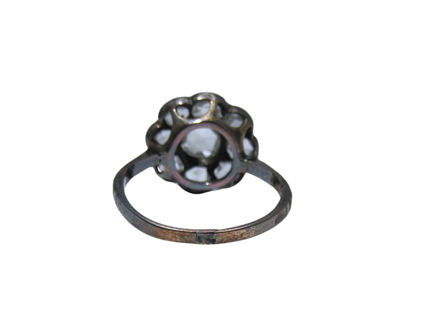 Sterling Silver Rose Cut Diamond Vintage Flower Ring Size 5.5