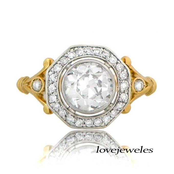 2.91CT Round Lab-Created Diamond Vintage Halo Engagement Ring 14K 2-Tone Gold FN