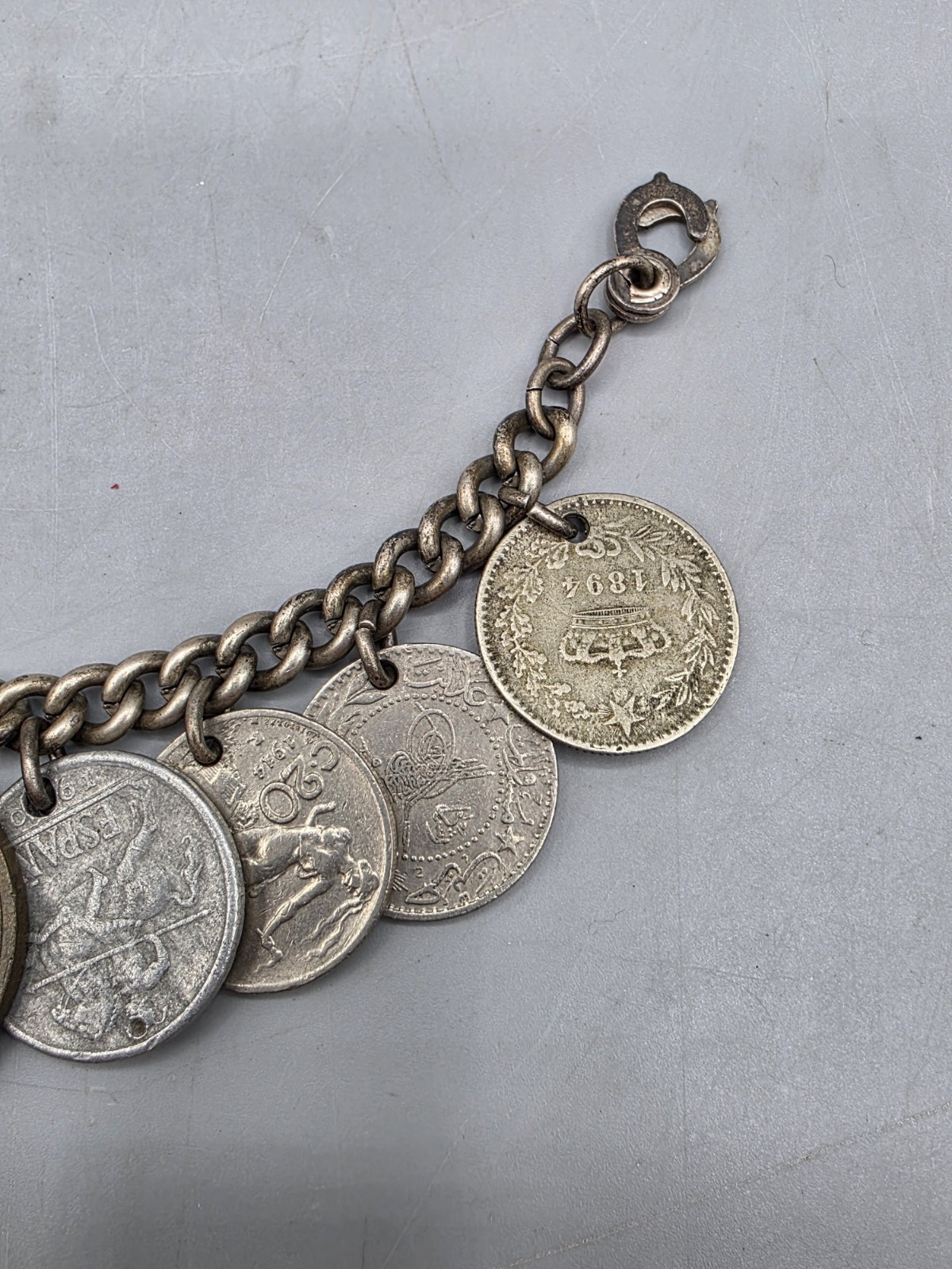 VTG MCM International Coin Charm Bracelet (Italy, France, Spain, Great Britain)