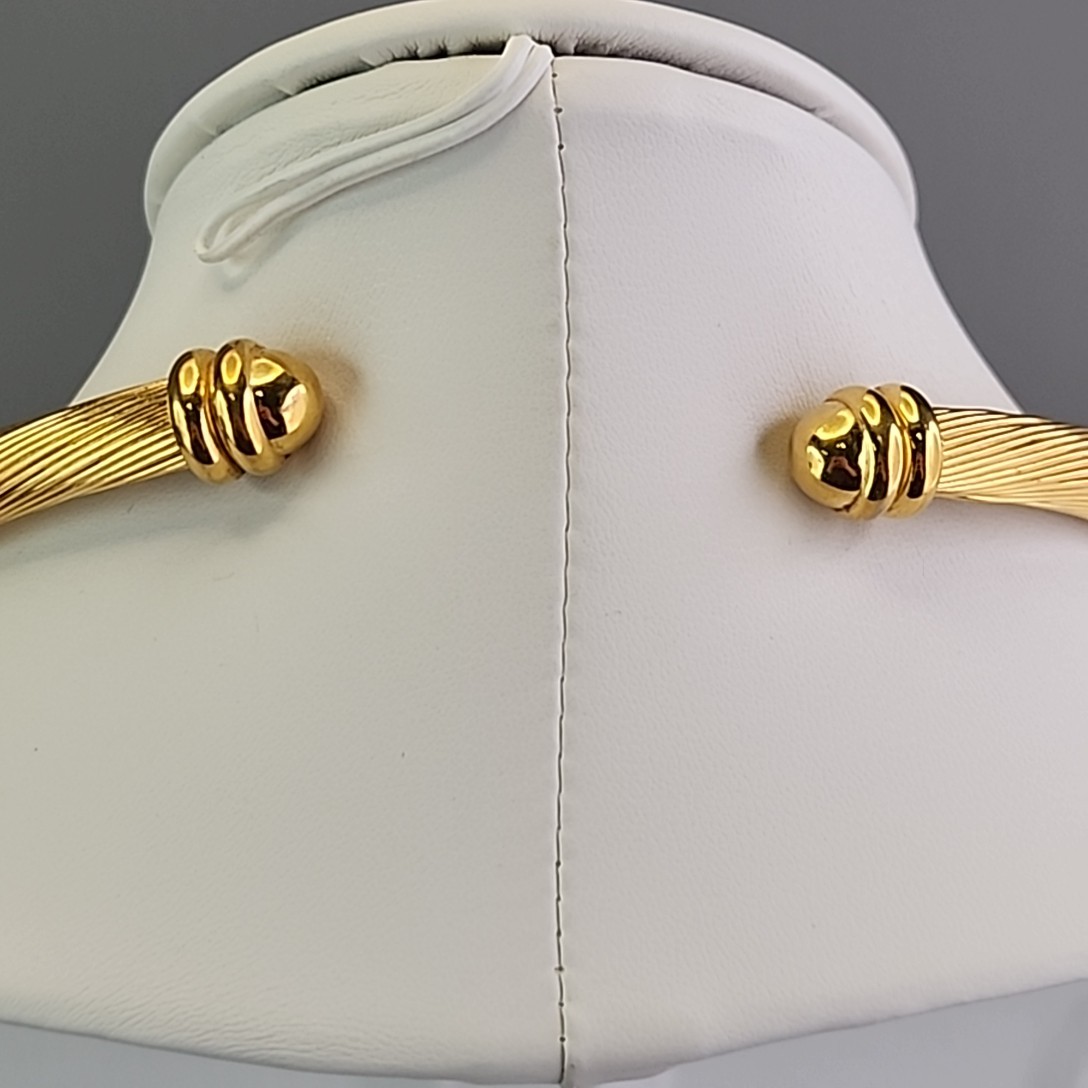 Vintage Wire Cable Torque Necklace Gold Tone Modernist Collar Rolled 14.5″