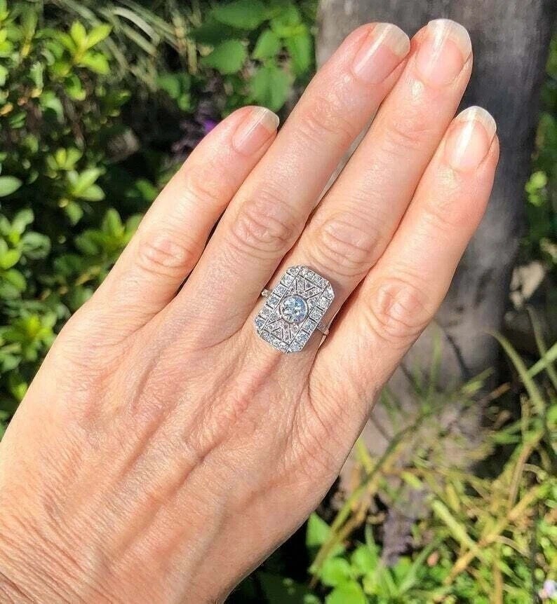 3Ct Vintage Art Deco Style Lab Created Diamond Engagement 14K White Gold FN Ring