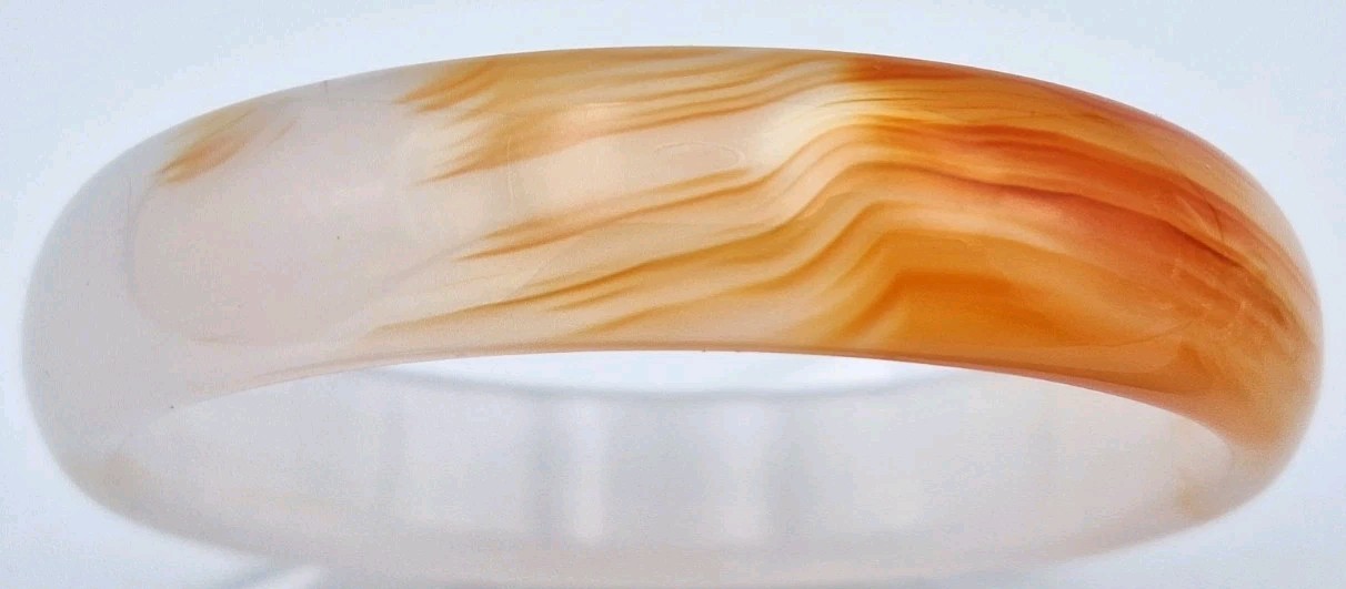 VTG Genuine Red Orange Icy Translucent Polished Agate Bangle Bracelet 57MM 30G