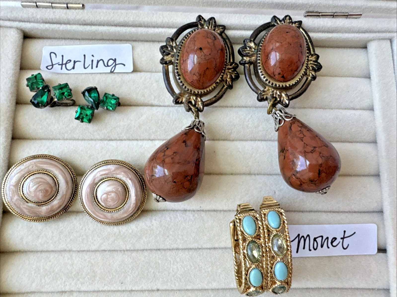 Lot 4 Pairs Brutalist Earrings Monet Gold Vintage Movie Star Vibes 1940s-Now