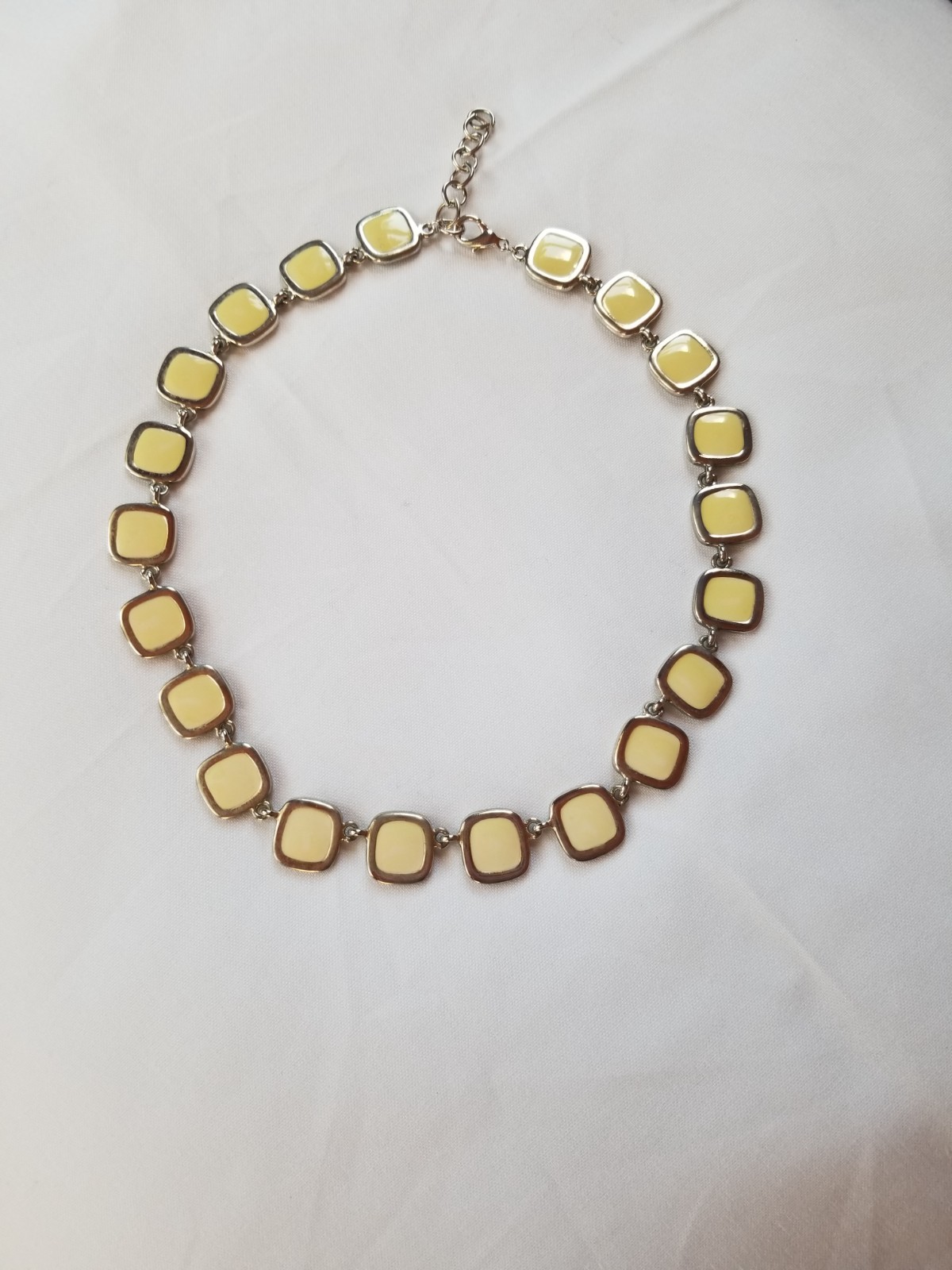 Vintage 1970s Black and Cream Enamel Geometric Necklace Reversible Silvertone