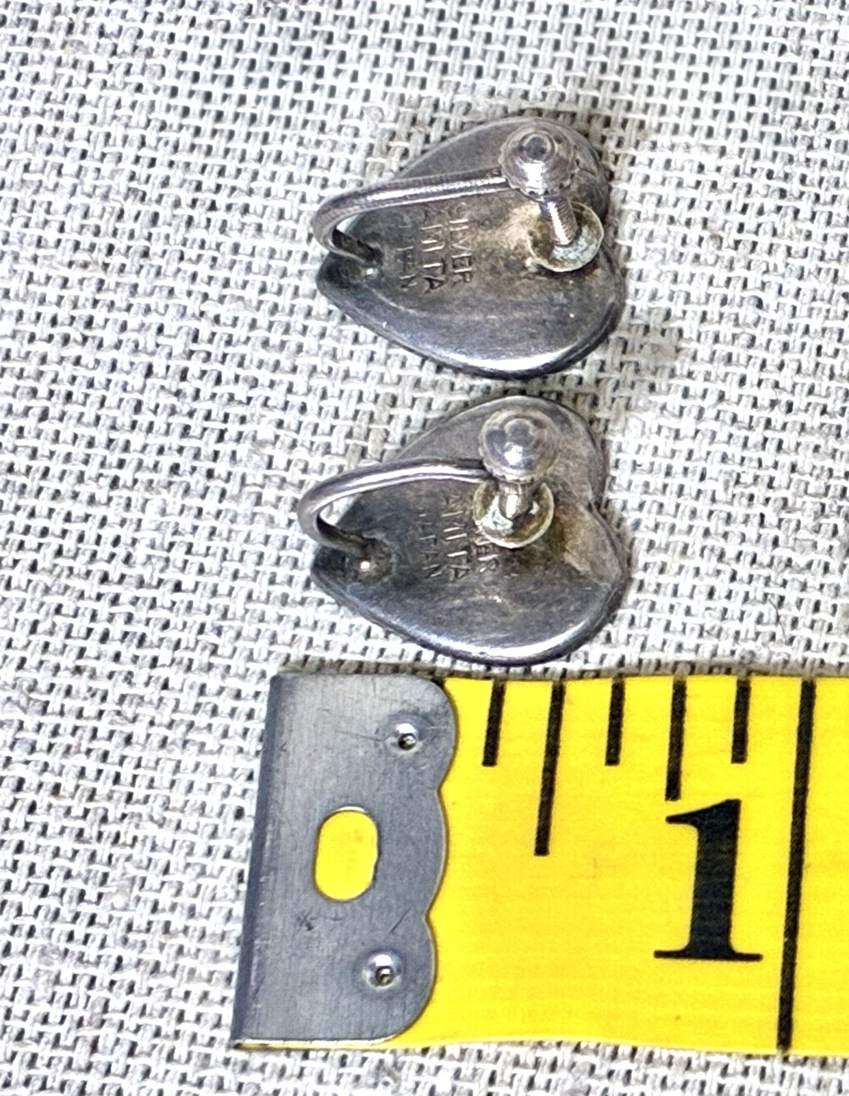 Vintage Heart Damascene Enamel Sterling Silver AMITA Japan Earrings Non Pierced