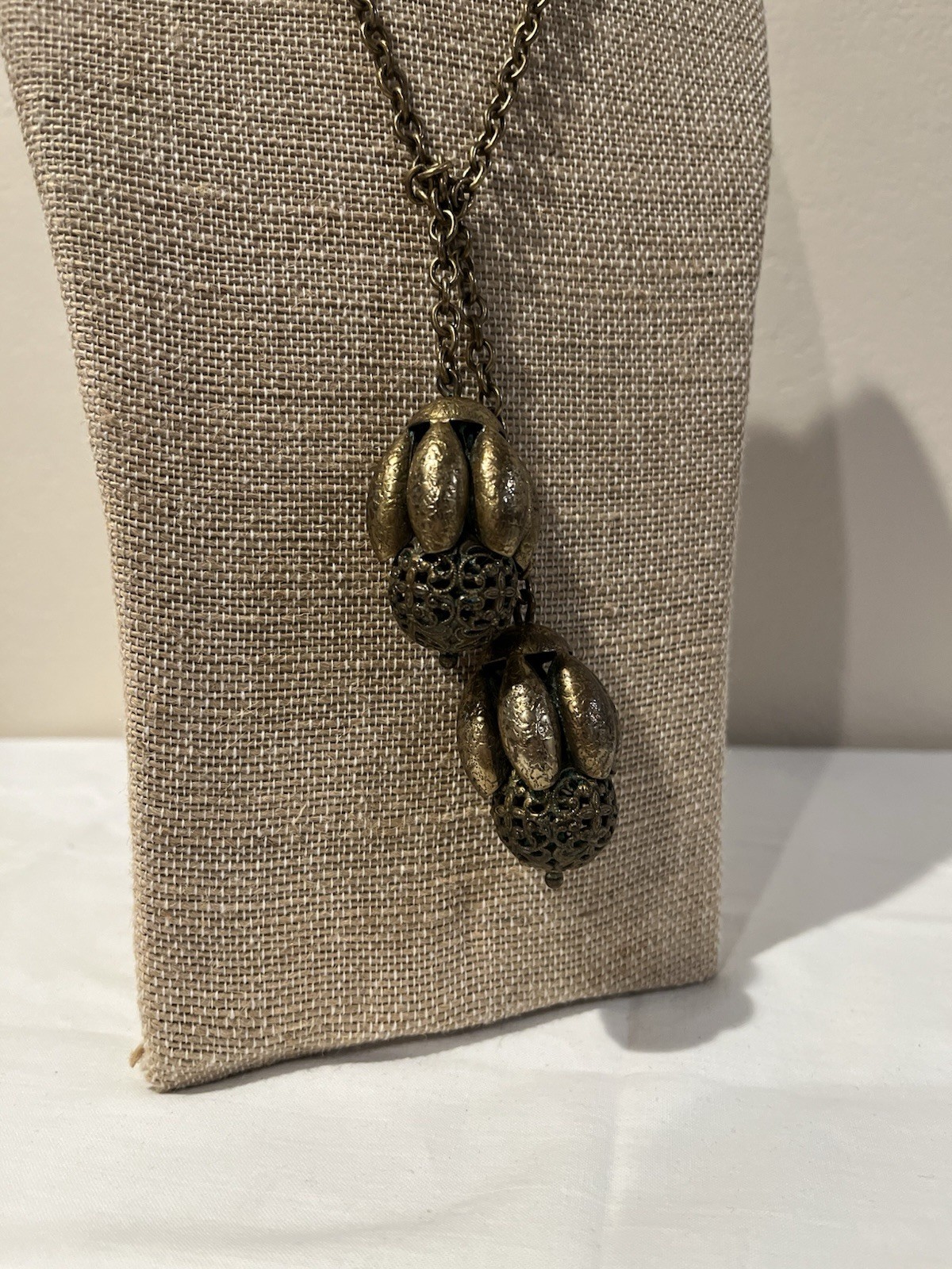 Joseff Of Hollywood Rare Lariat Acorns Necklace Russian Gold Finish Book Piece