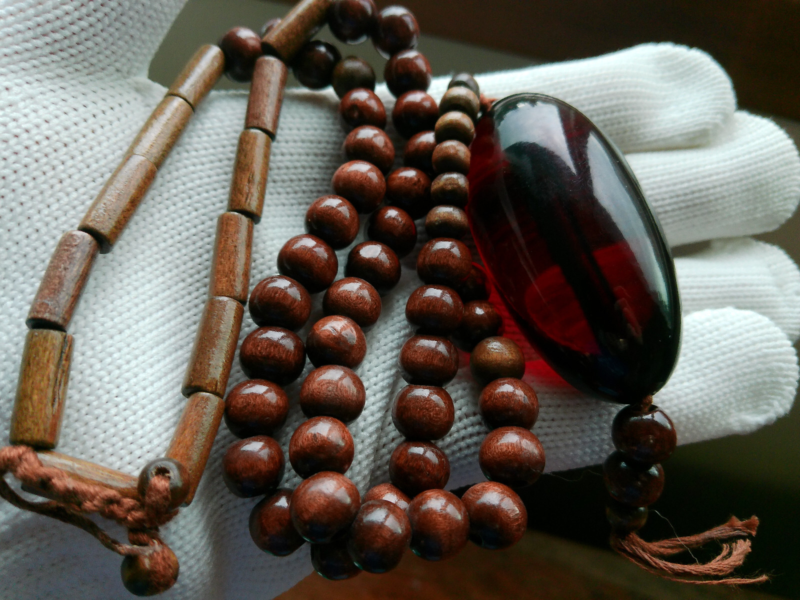 Vtg Ethnic African Wood Bead MASSIVE ACRYLIC BEAD Pendant Tribal Boho Necklace