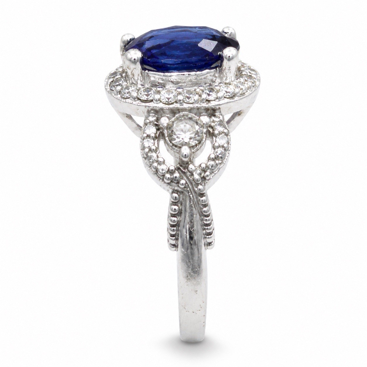 VTG Graziano 925 Sterling Silver Simulated Blue Sapphire Oval Infinity Ring 8