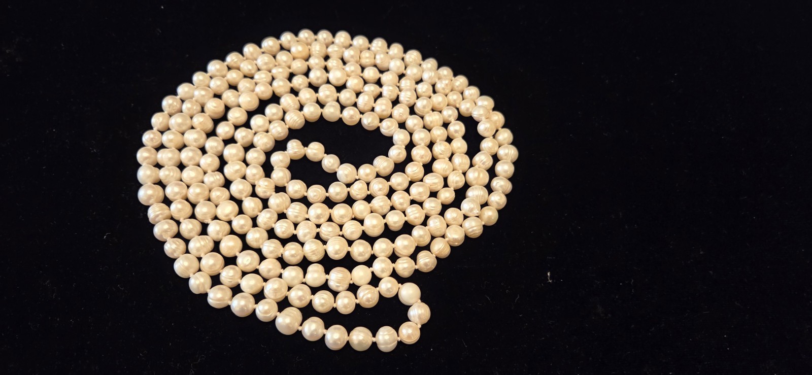 Vintage Freshwater Pearl Necklace. Handknotted. Opera Length. 38 Inches.
