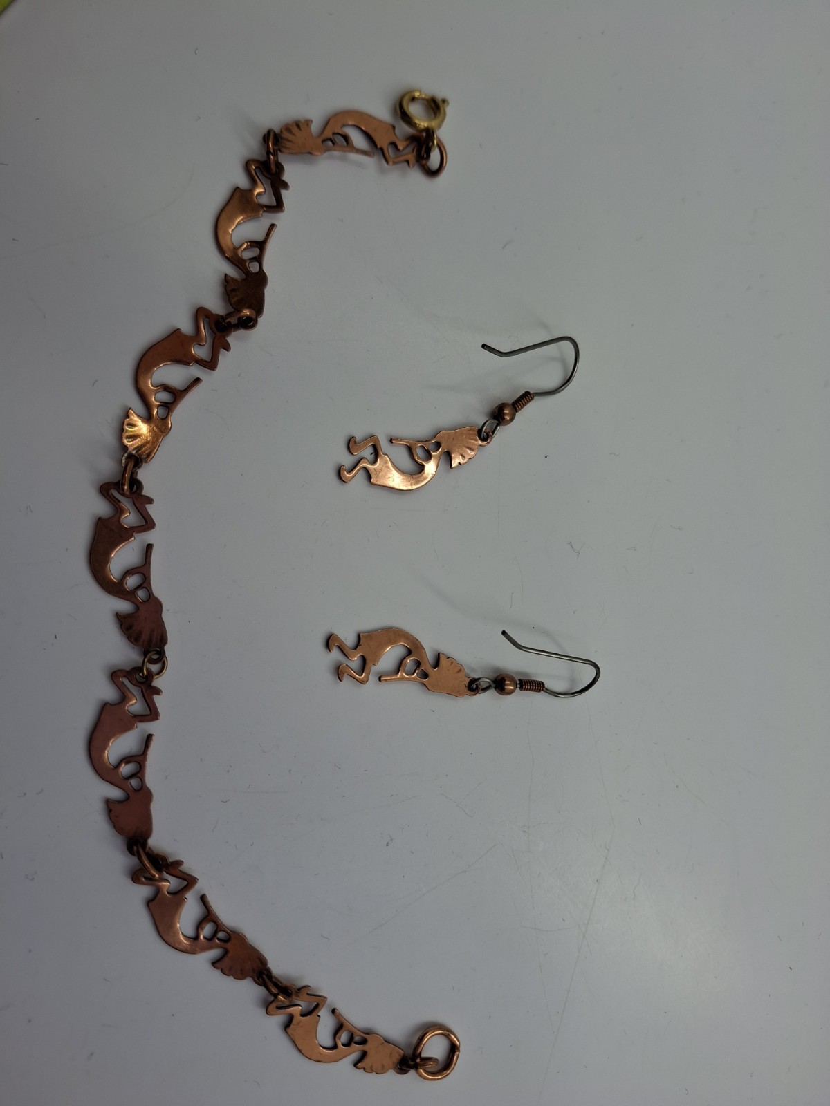 Vtg N.A. Kachjna Dancer (Kokopelli) Solid Copper &Earrings Set