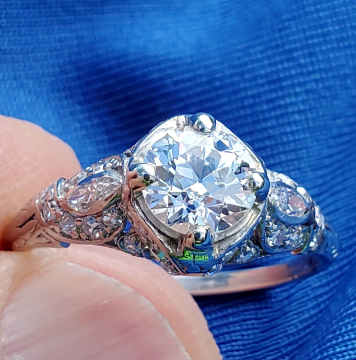 Original EARTH MINED DIAMOND Deco Engagement Ring Vintage PLATINUM Solitaire 2CT