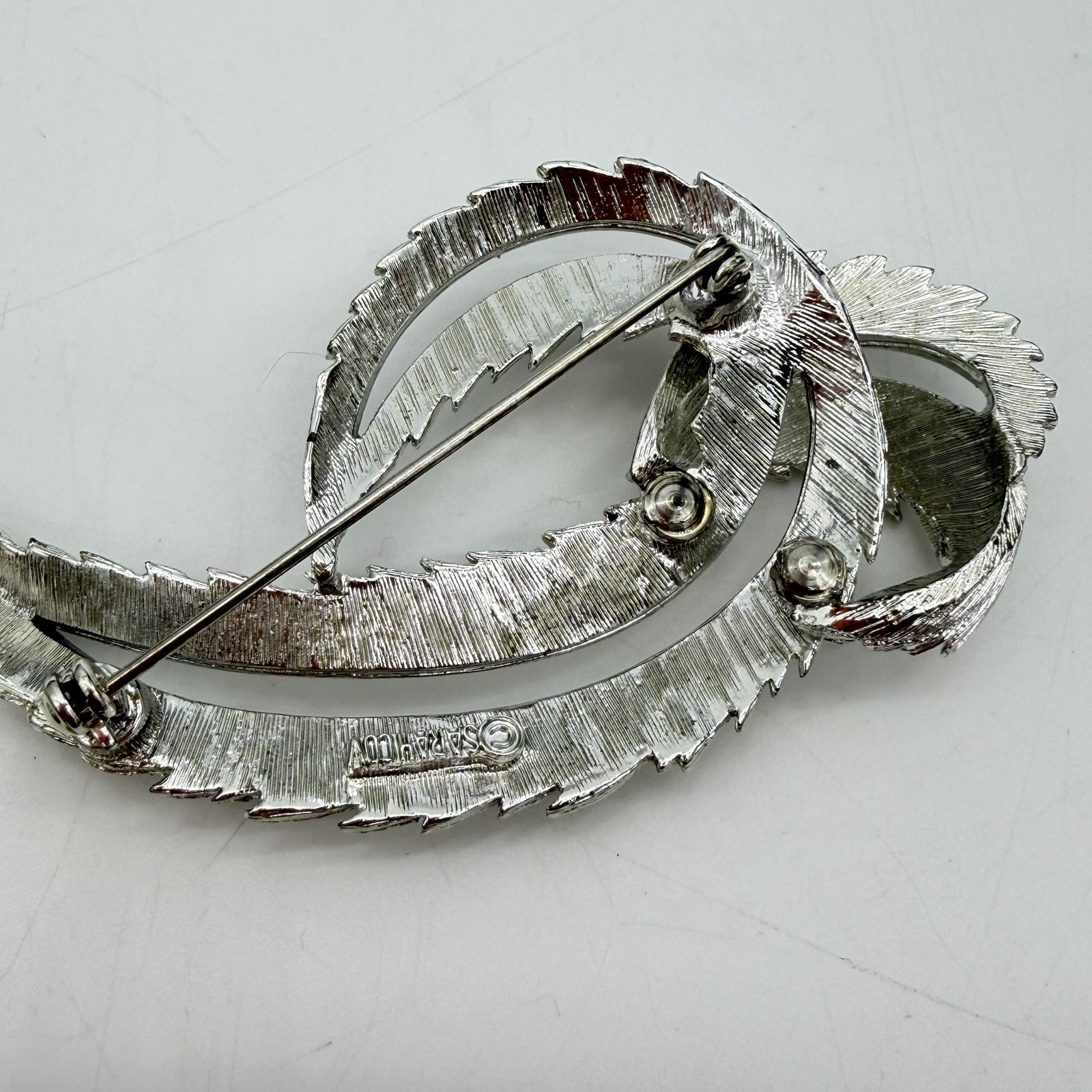 Vintage Sarah Coventry Leaf Brooch Large Textured Silver Tone