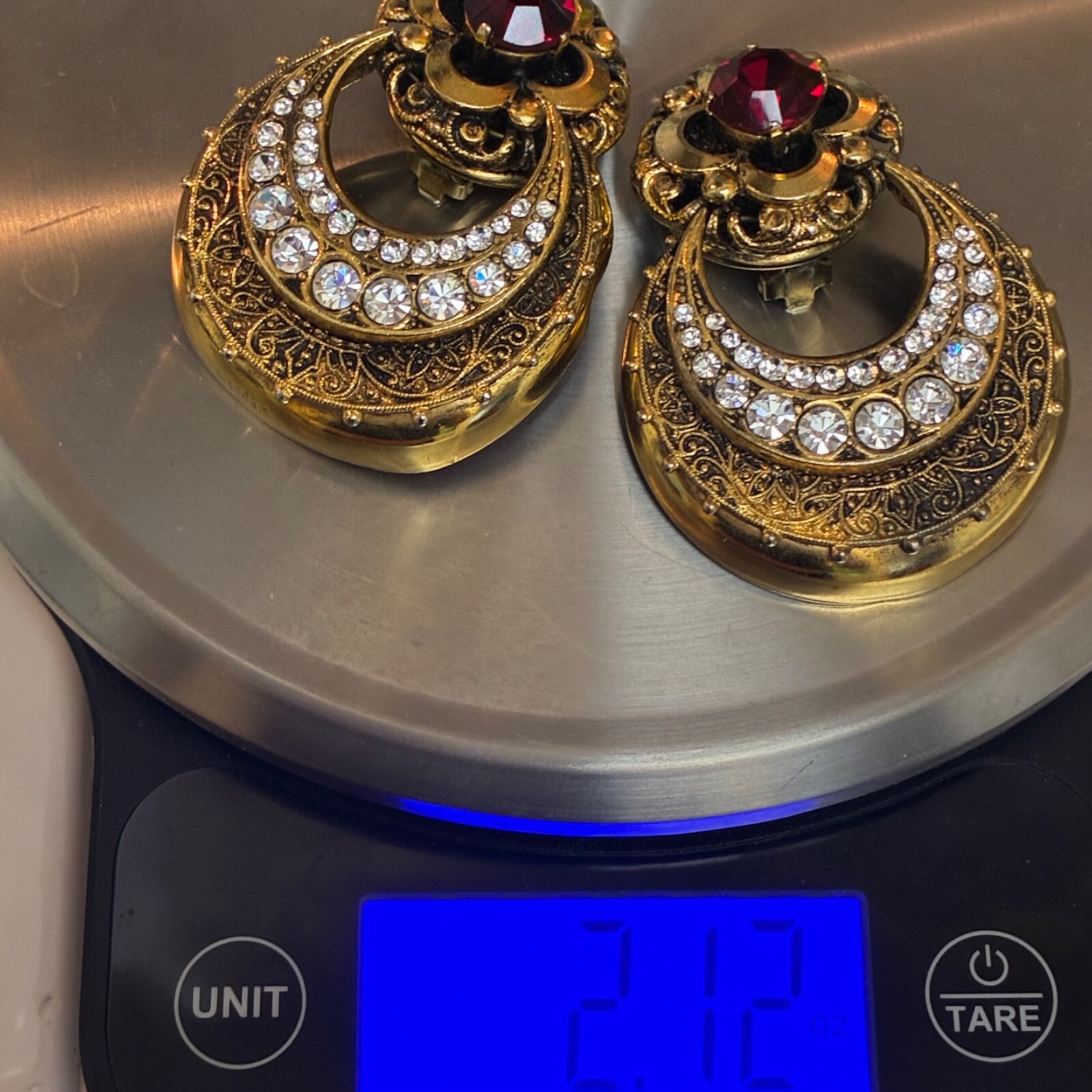 Red Rhinestone Doorknocker Clip-On Earrings