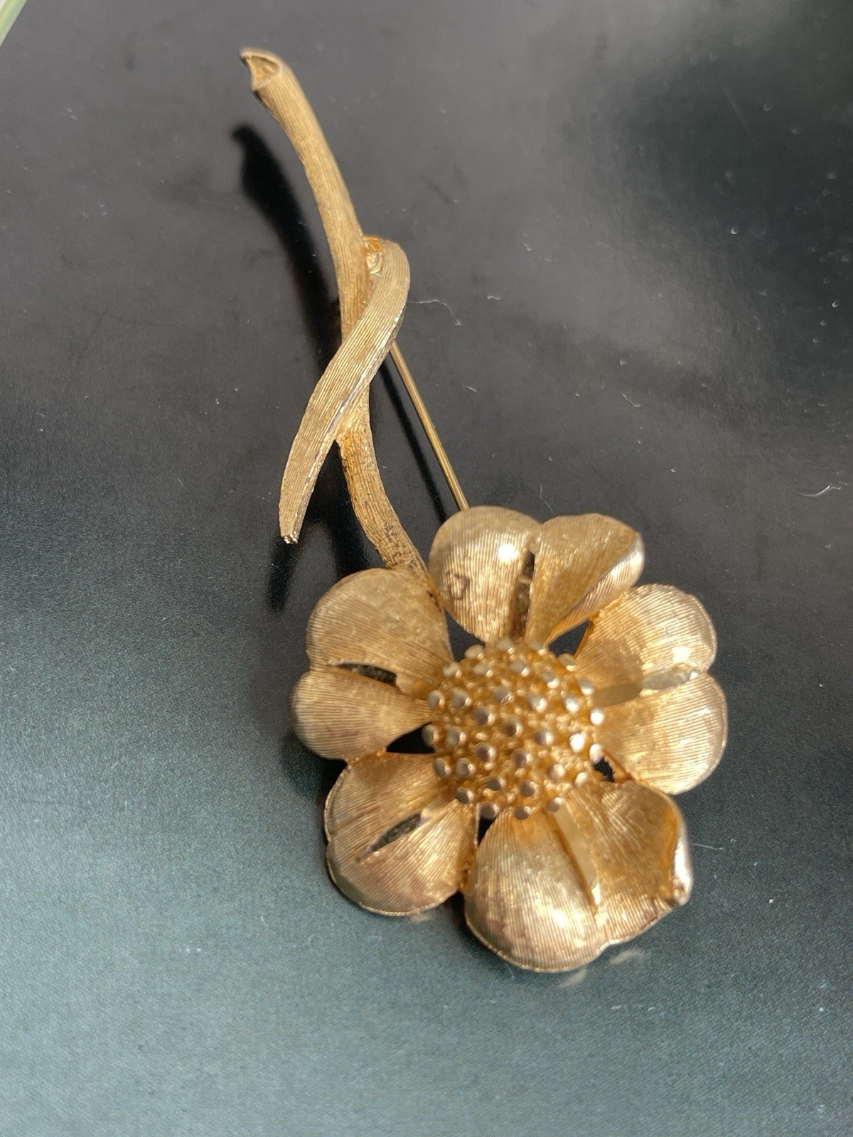 Vintage Signed BSK Rose Gold Tone Daisy Flower Brooch
